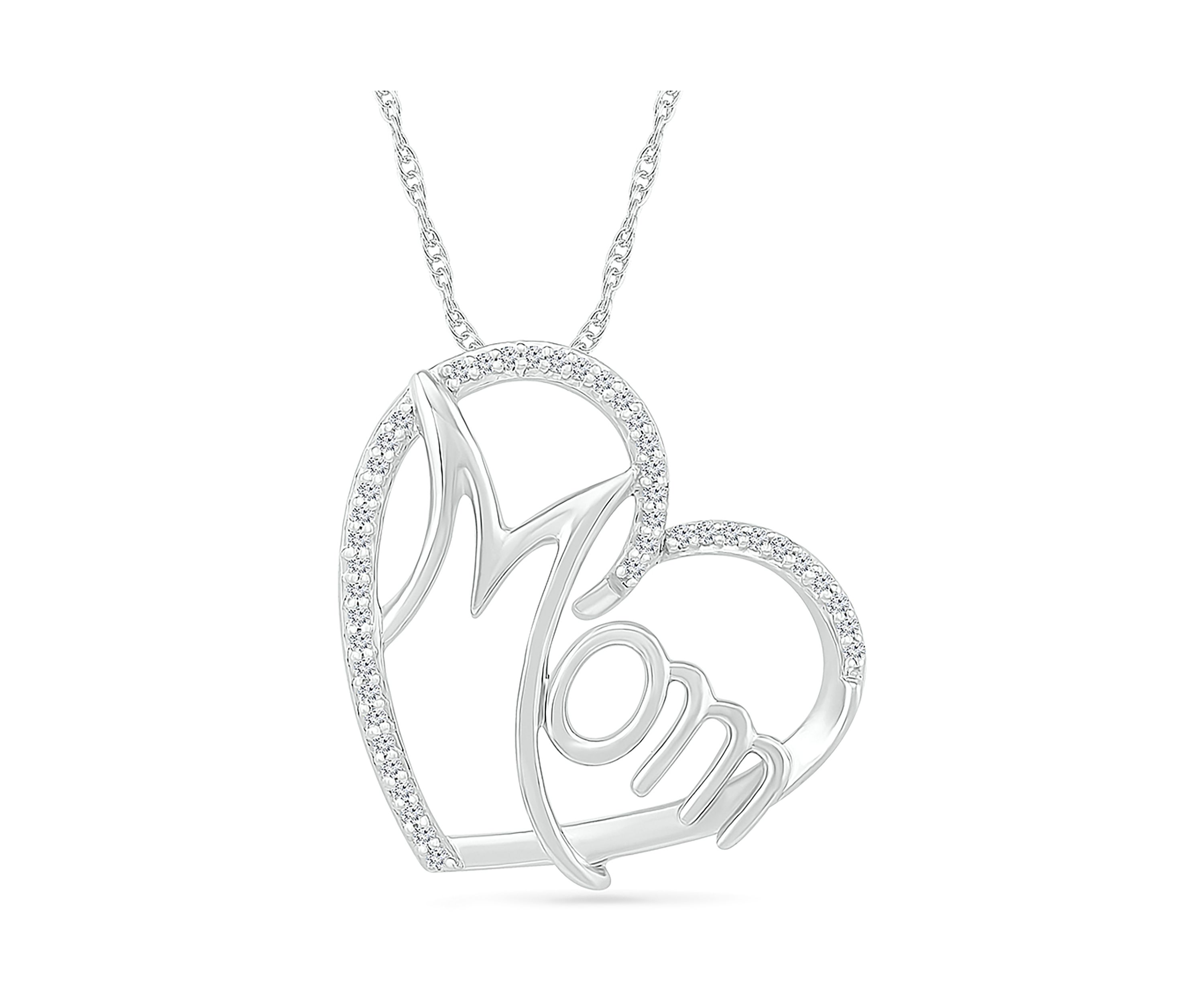 1/8 ct. t.w. Diamond Heart Mom Pendant in Sterling Silver