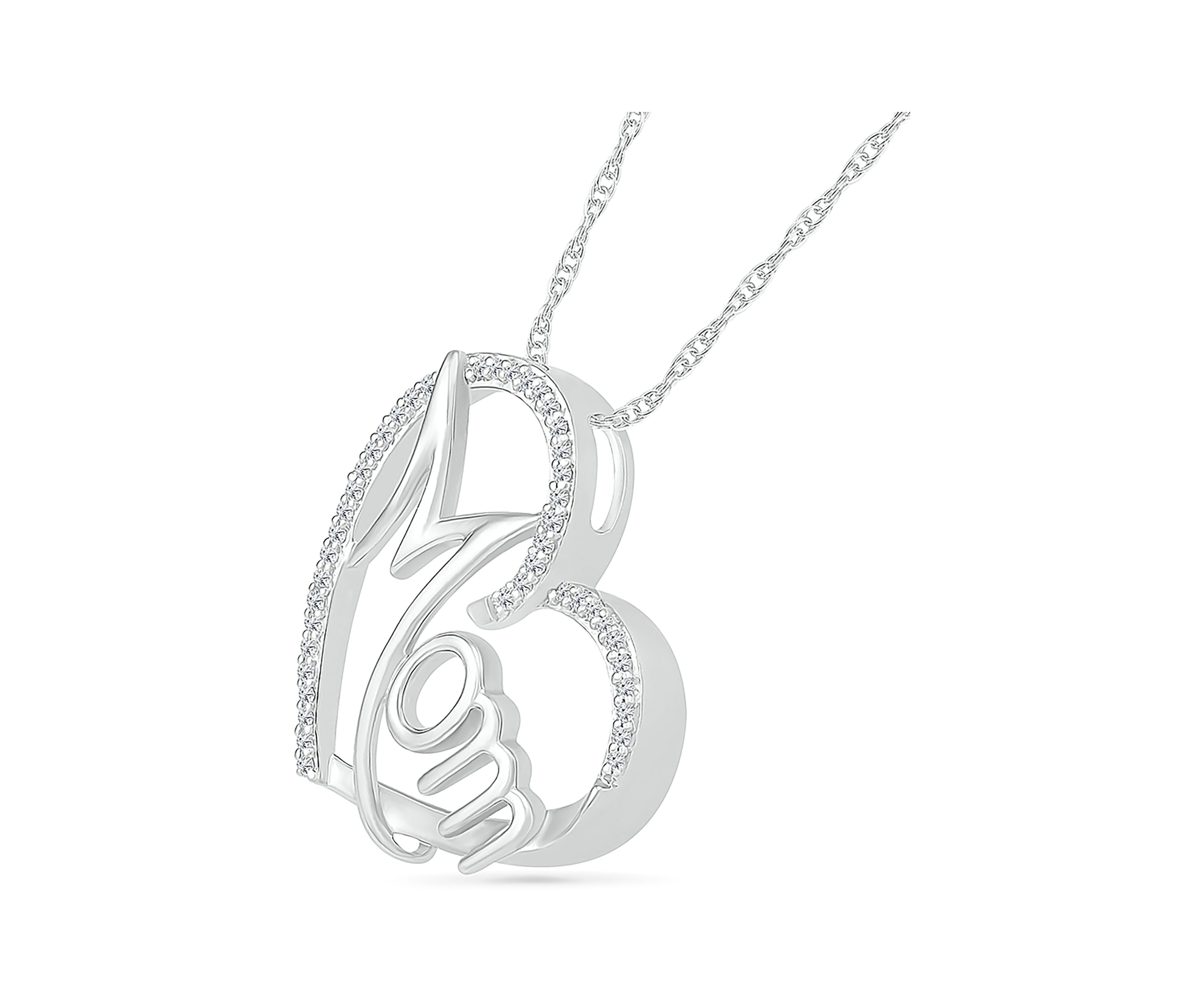 1/8 ct. t.w. Diamond Heart Mom Pendant in Sterling Silver