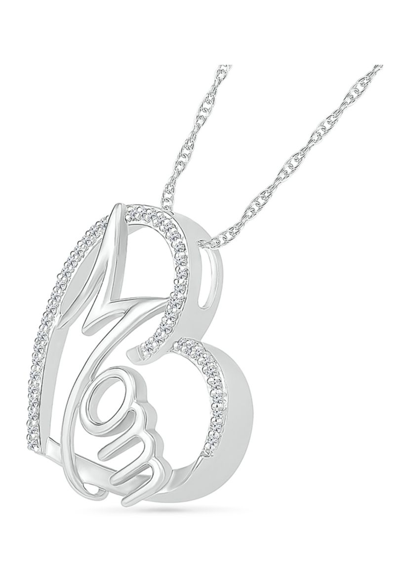 1/8 ct. t.w. Diamond Heart Mom Pendant in Sterling Silver