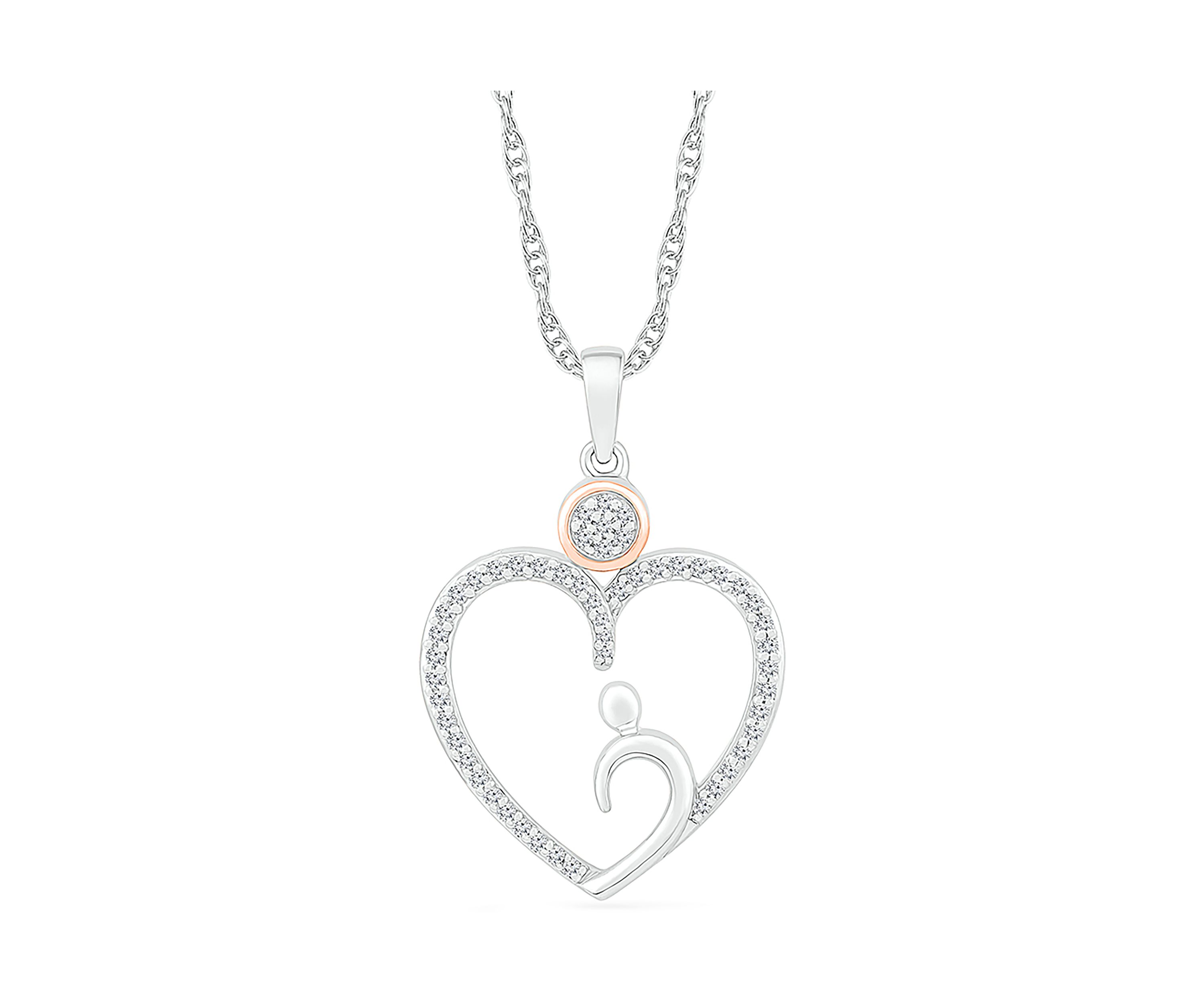 1/5 ct. t.w. Diamond Heart Pendant in Sterling Silver & 10K Rose Gold