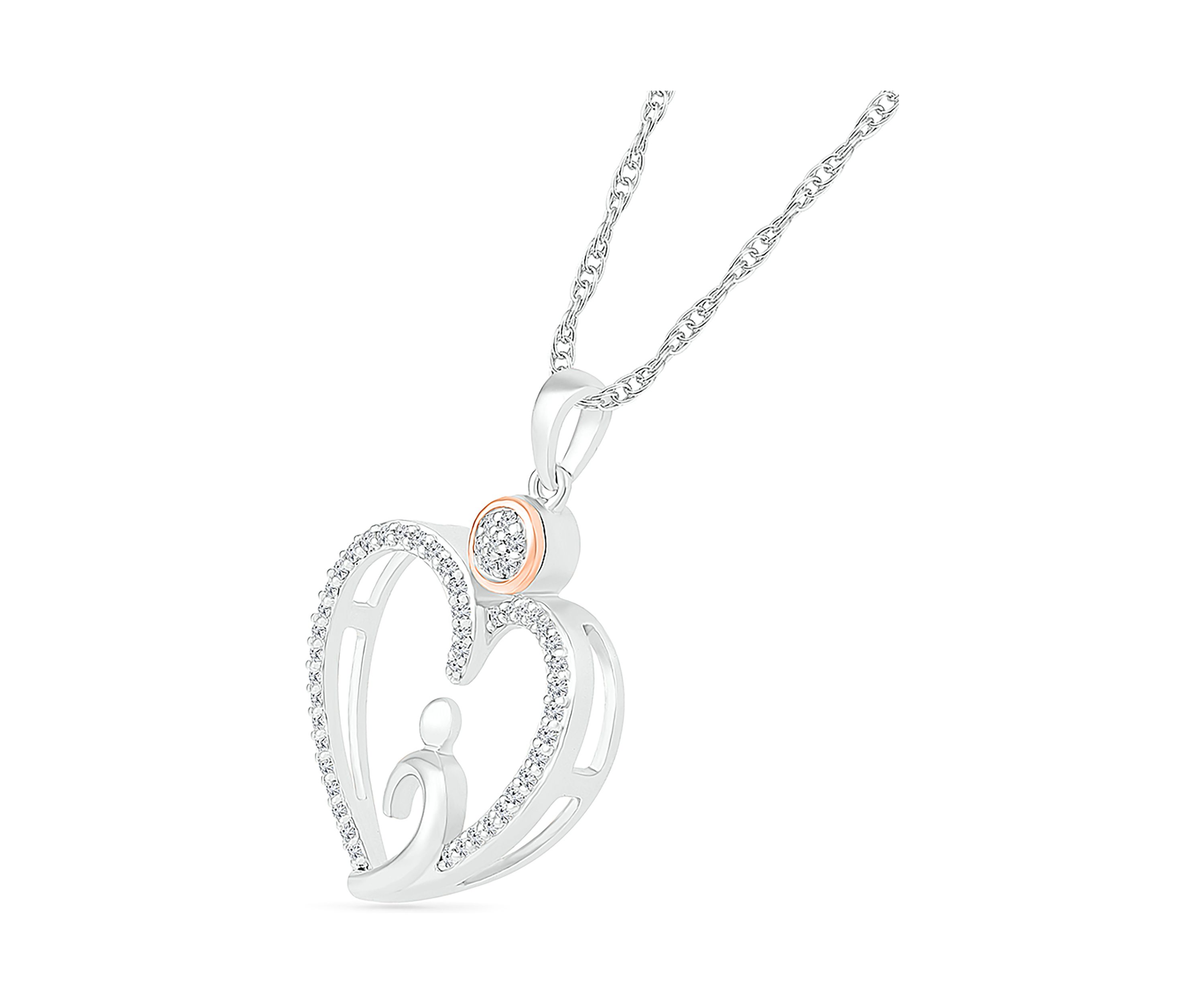 1/5 ct. t.w. Diamond Heart Pendant in Sterling Silver & 10K Rose Gold