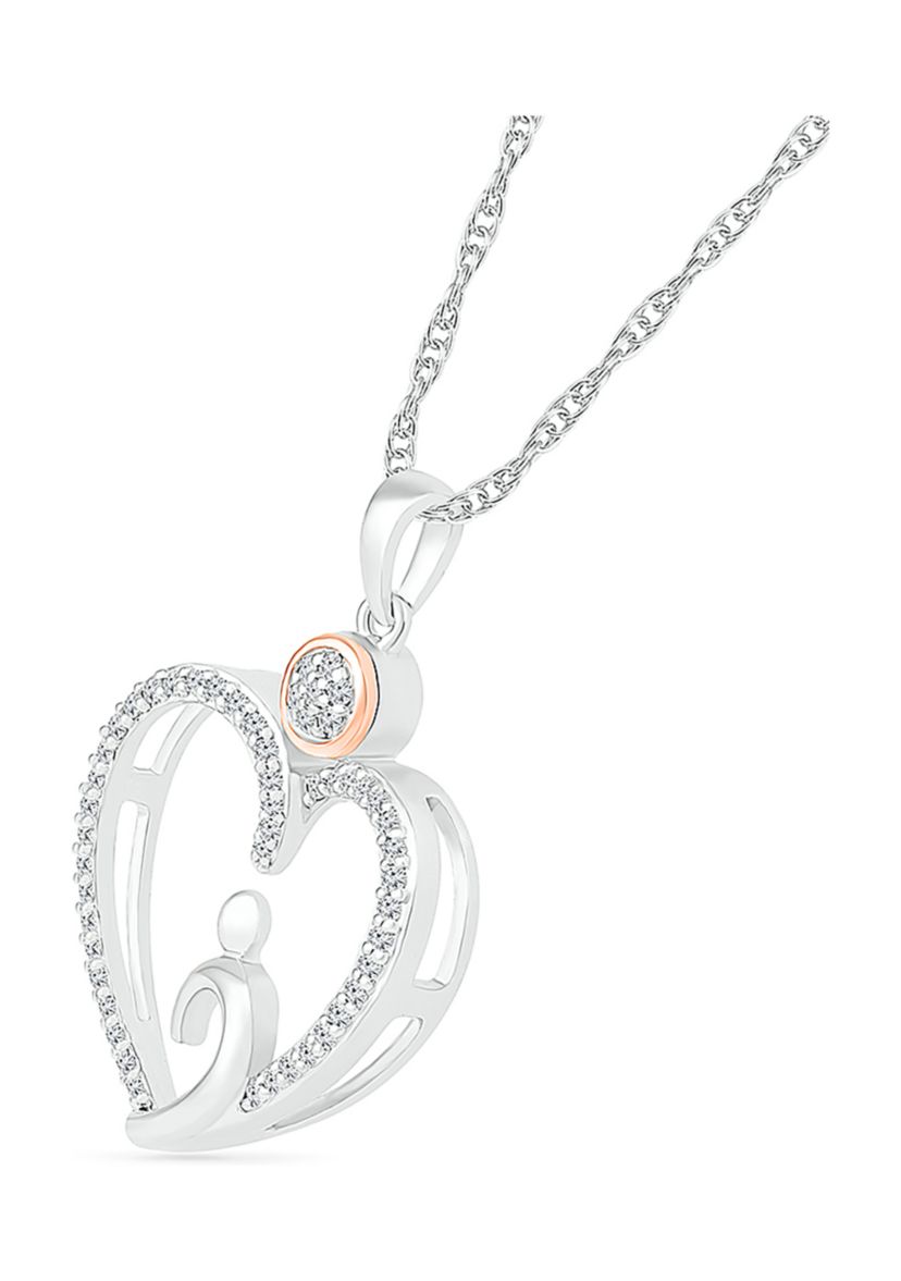 1/5 ct. t.w. Diamond Heart Pendant in Sterling Silver & 10K Rose Gold