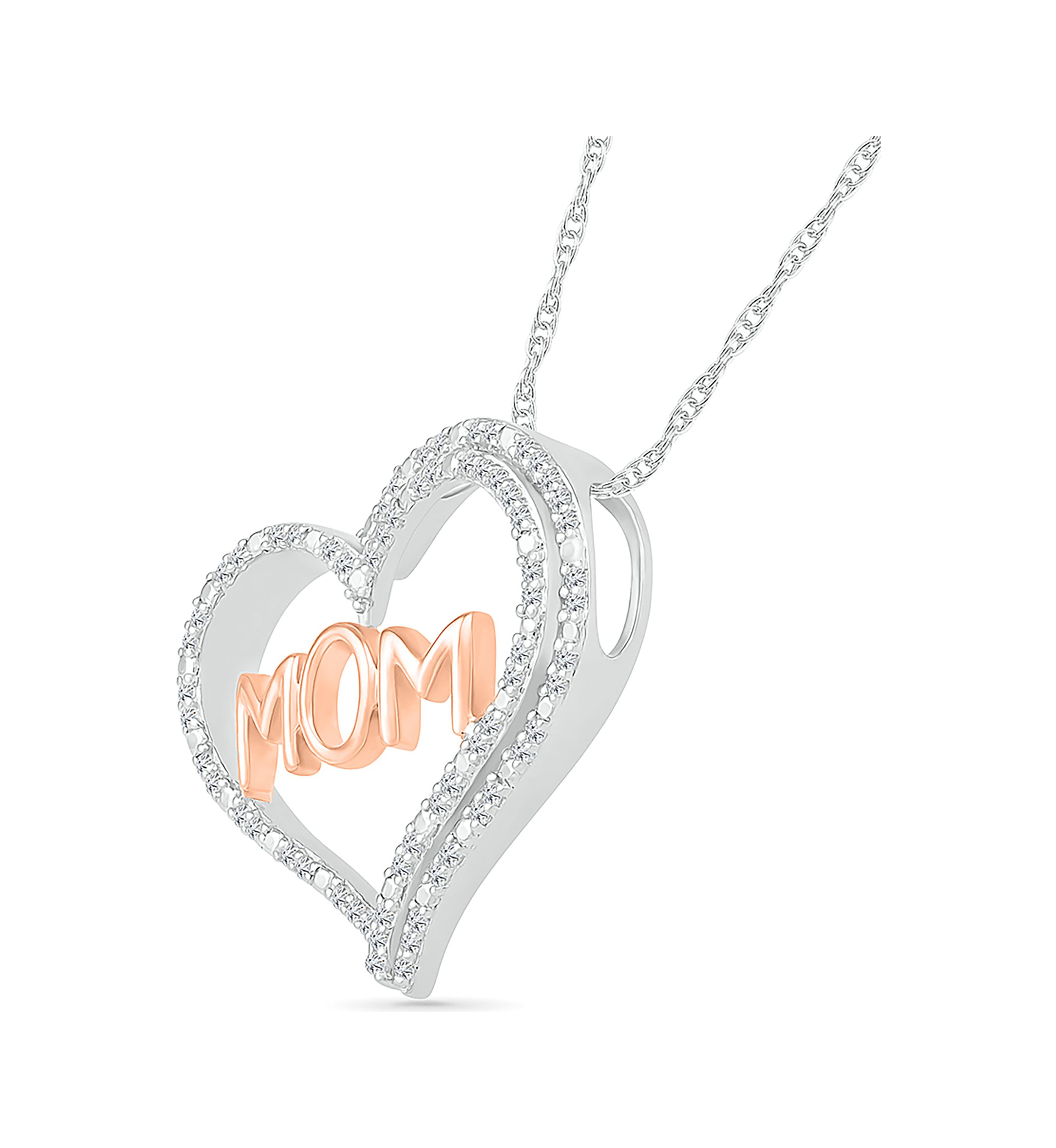 1/5 ct. t.w. Diamond Heart Pendant in Sterling Silver & 10K Rose Gold