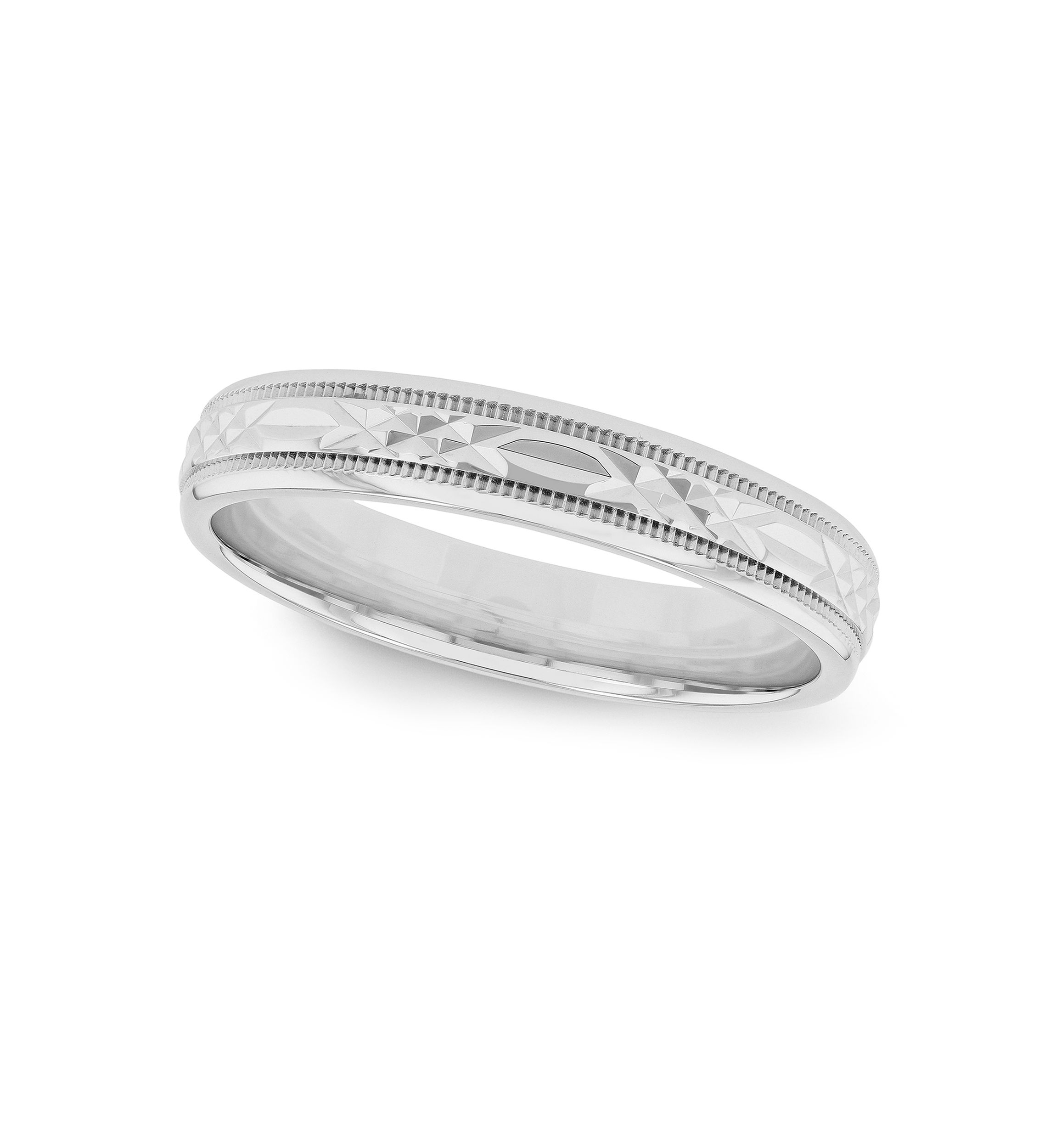 Prism-Cut Milgrain 4 Millimeter Wedding Band in .925 Sterling Silver