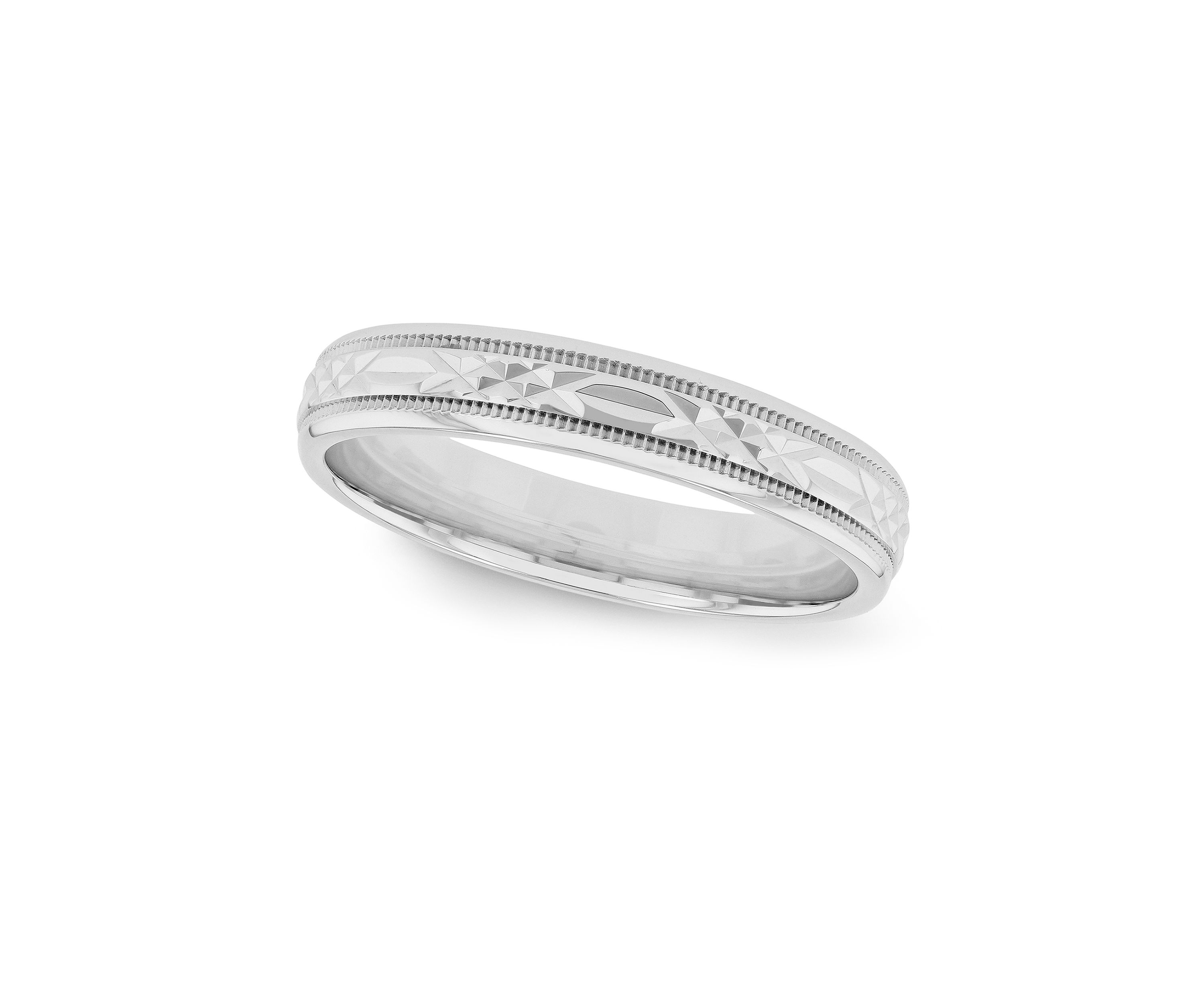 Prism-Cut Milgrain 4 Millimeter Wedding Band in .925 Sterling Silver