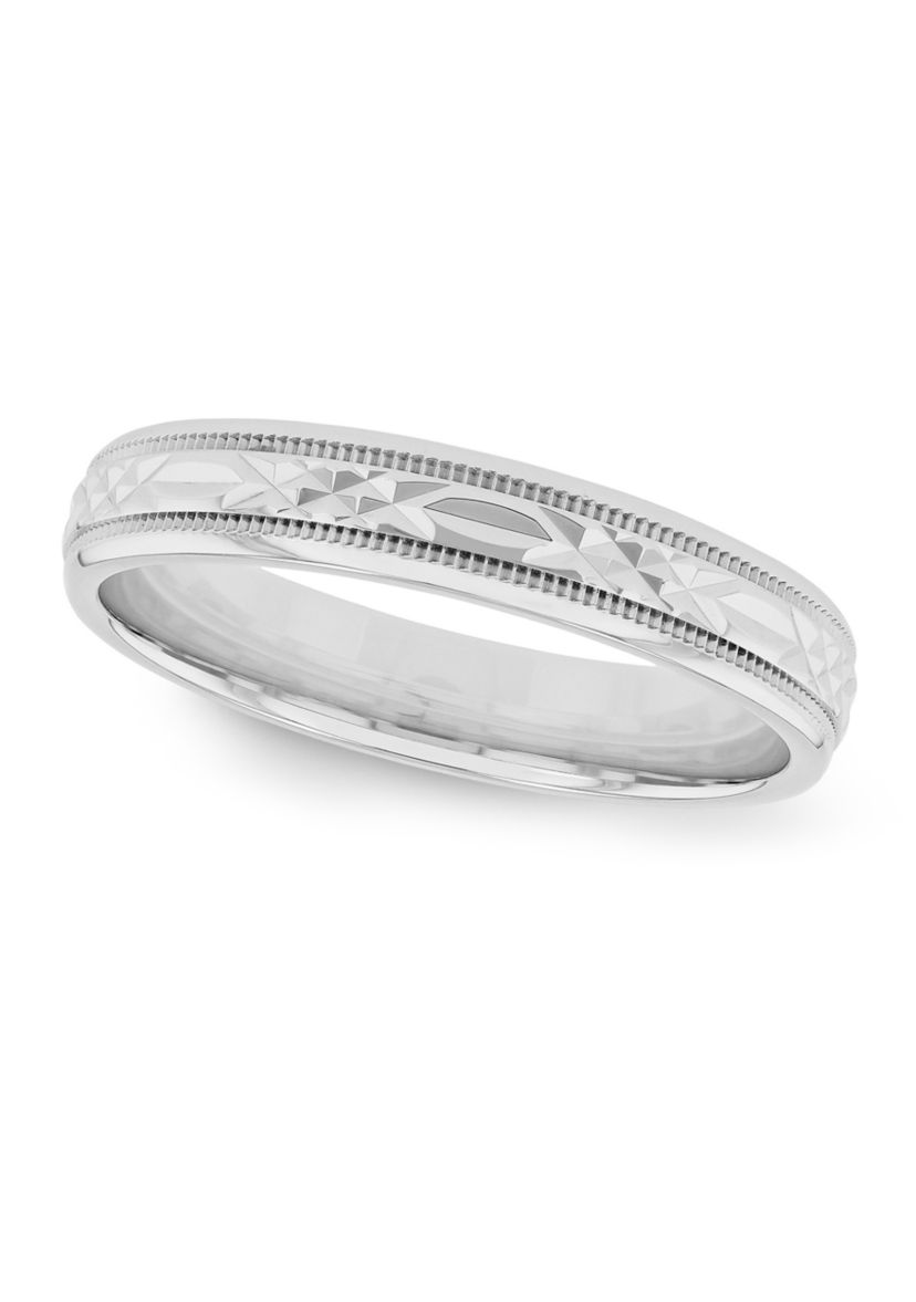 Prism-Cut Milgrain 4 Millimeter Wedding Band in .925 Sterling Silver