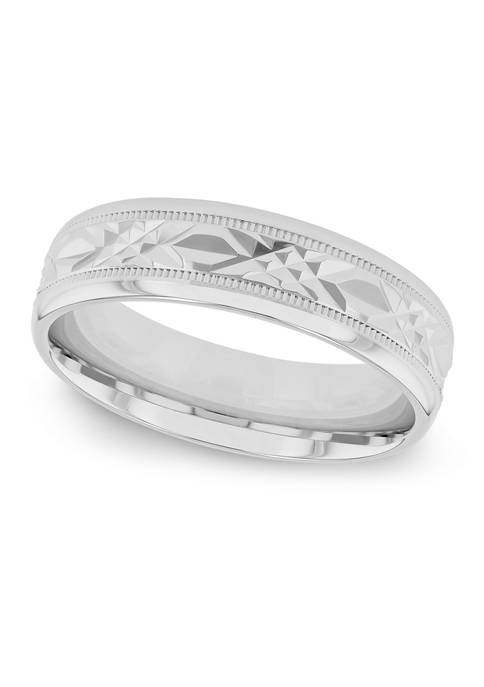 Prism-Cut Milgrain 6 Millimeter Wedding Band in .925 Sterling Silver