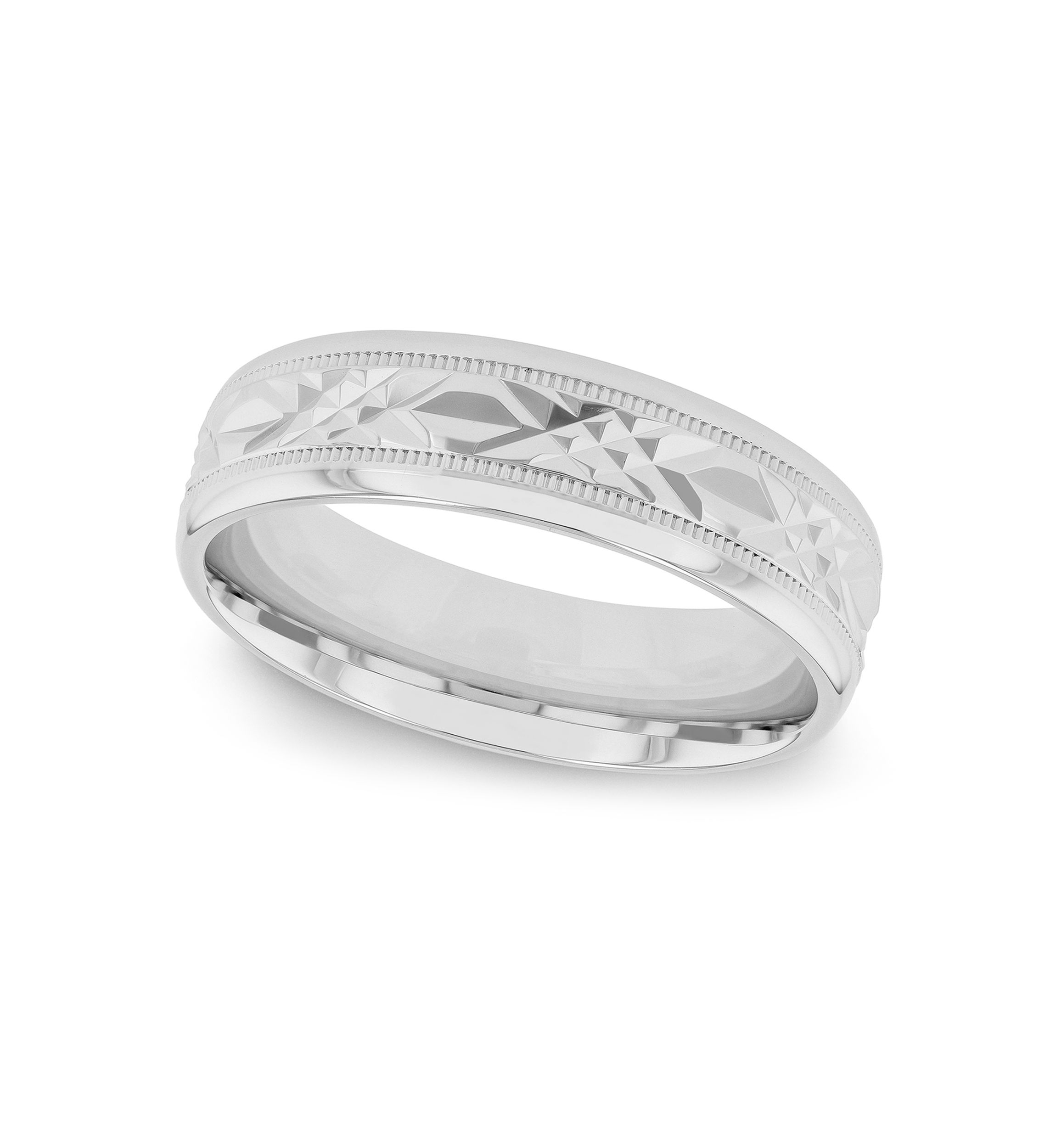 Prism-Cut Milgrain 6 Millimeter Wedding Band in .925 Sterling Silver