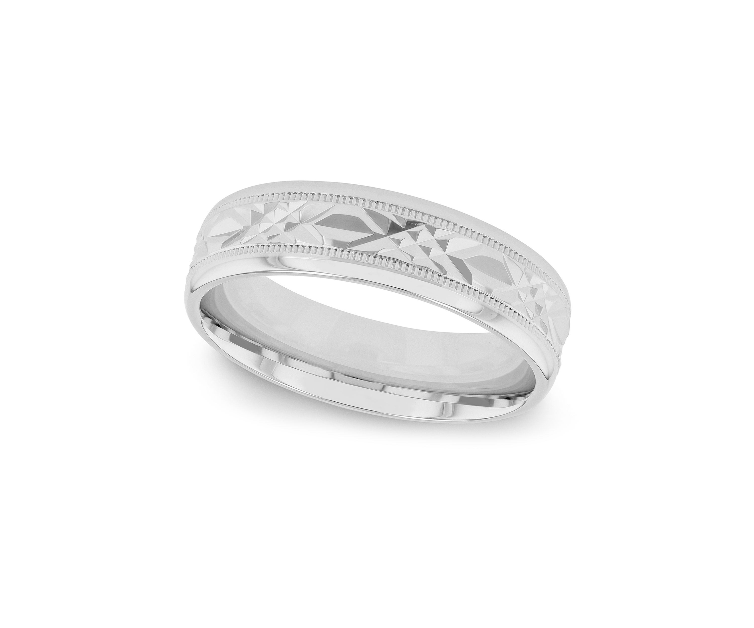 Prism-Cut Milgrain 6 Millimeter Wedding Band in .925 Sterling Silver
