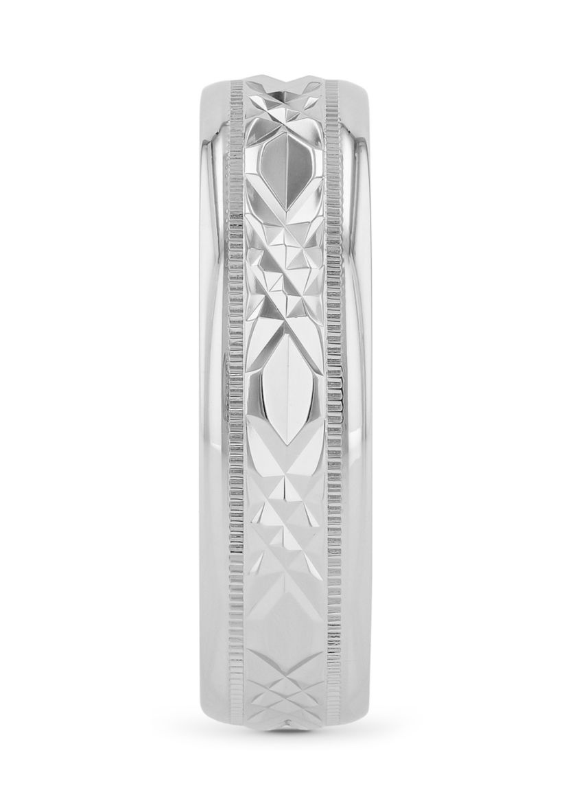 Prism-Cut Milgrain 6 Millimeter Wedding Band in .925 Sterling Silver
