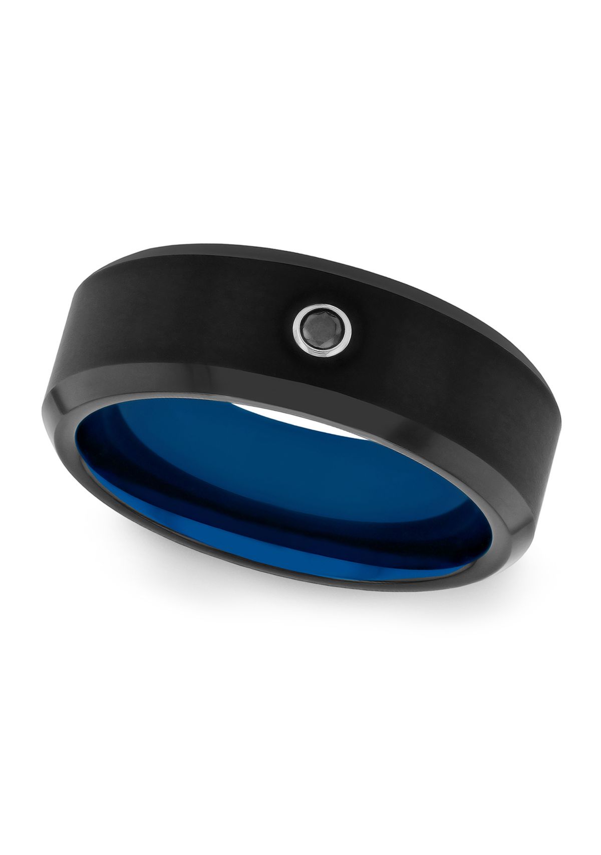 1/10 ct. t.w. Black Diamond Solitaire Band in Black and Blue Tungsten