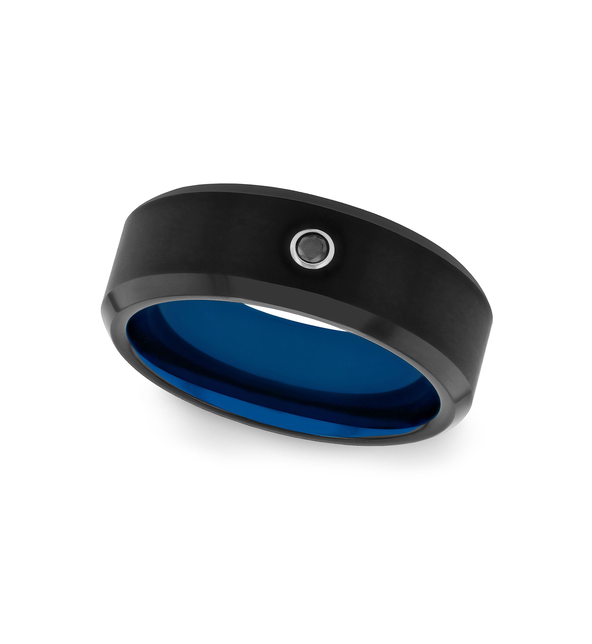 1/10 ct. t.w. Black Diamond Solitaire Band in Black and Blue Tungsten
