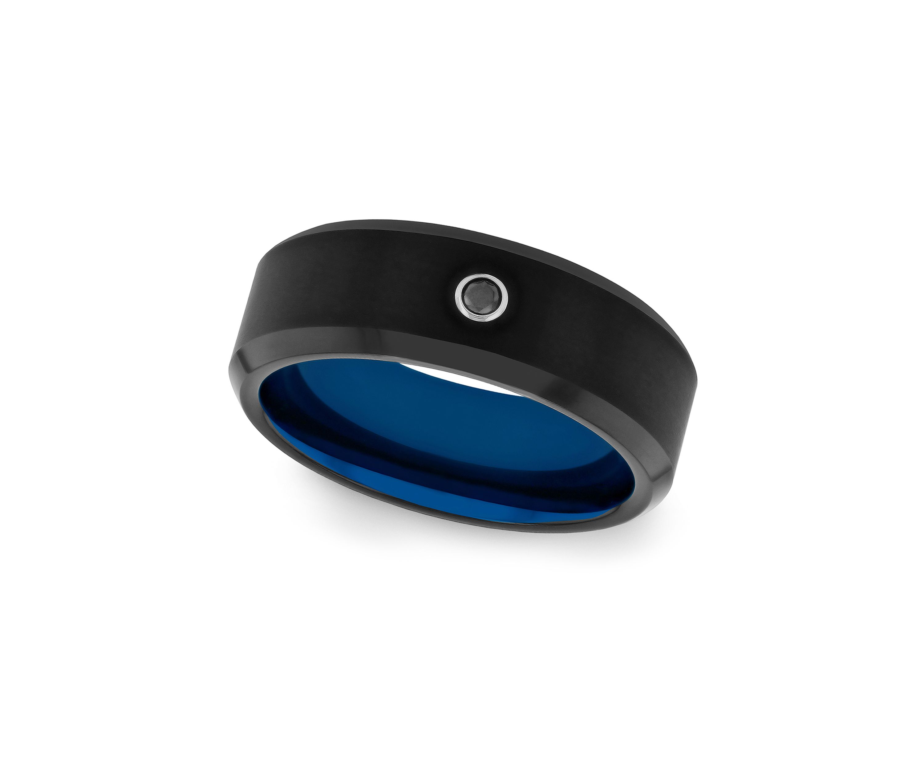 1/10 ct. t.w. Black Diamond Solitaire Band in Black and Blue Tungsten