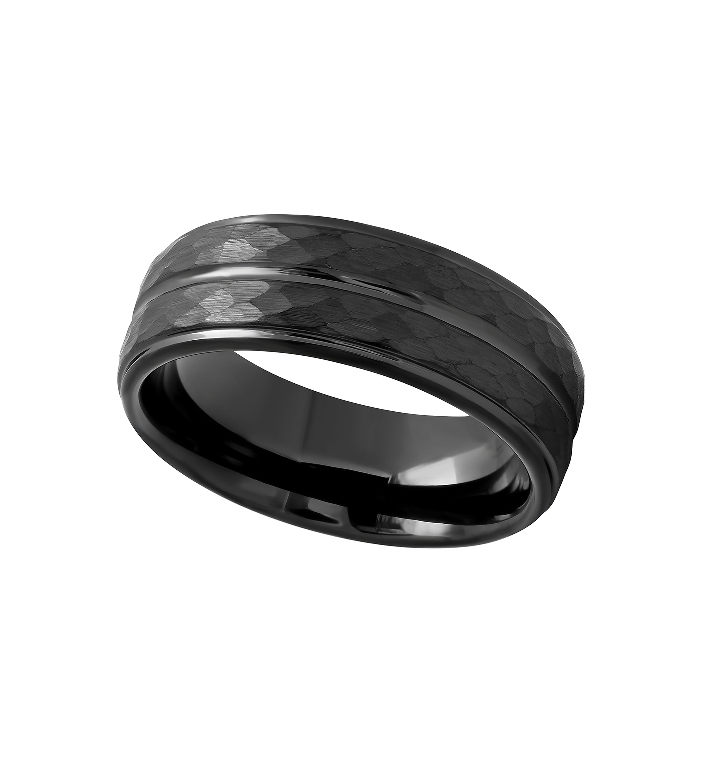 Grooved Faceted Band in Black Tantalum