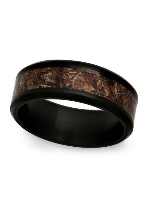 Brown Camo Inlay Band in Black Stainless Steel
