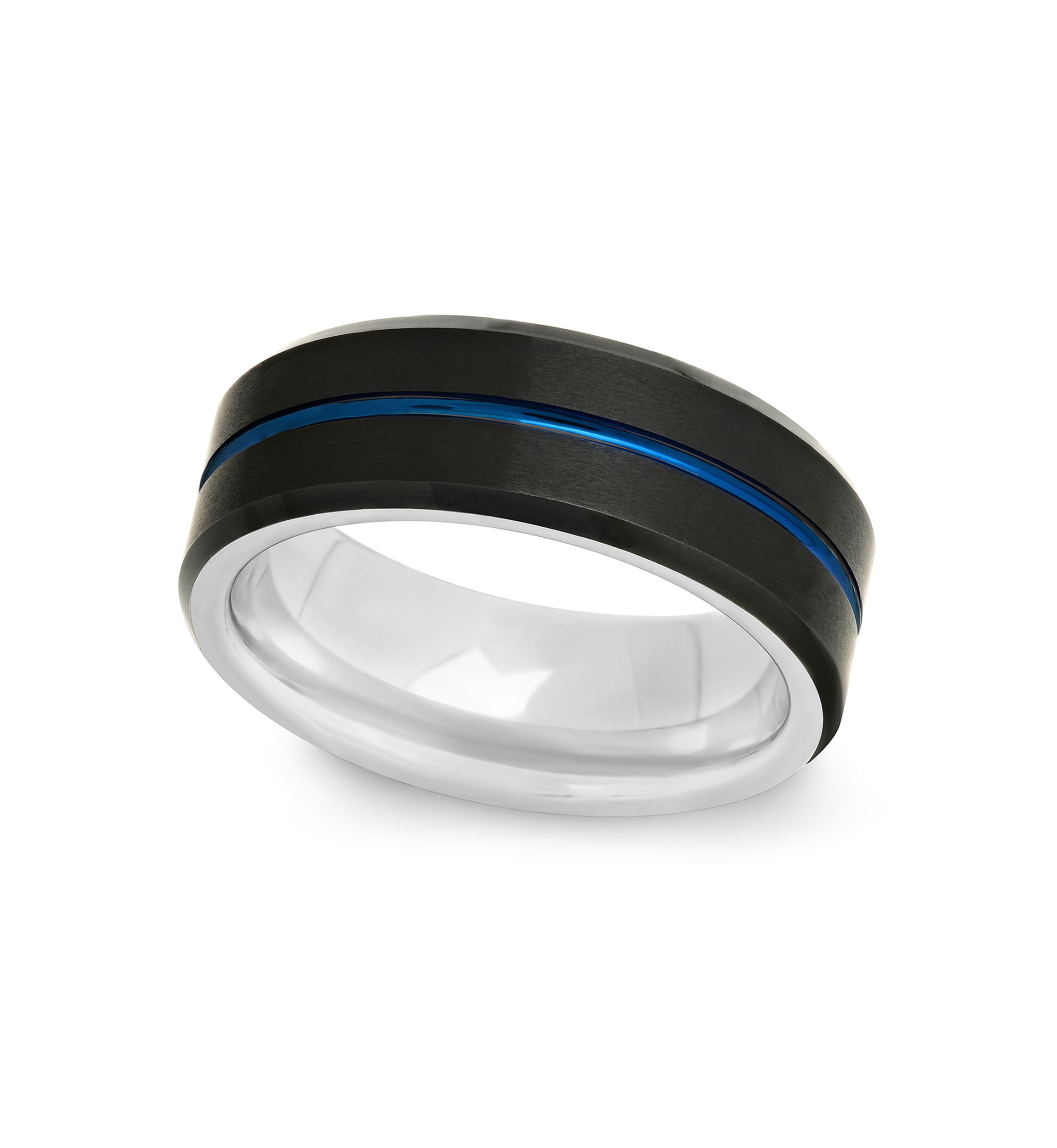 Grooved Band in Black and Blue Stainless Steel