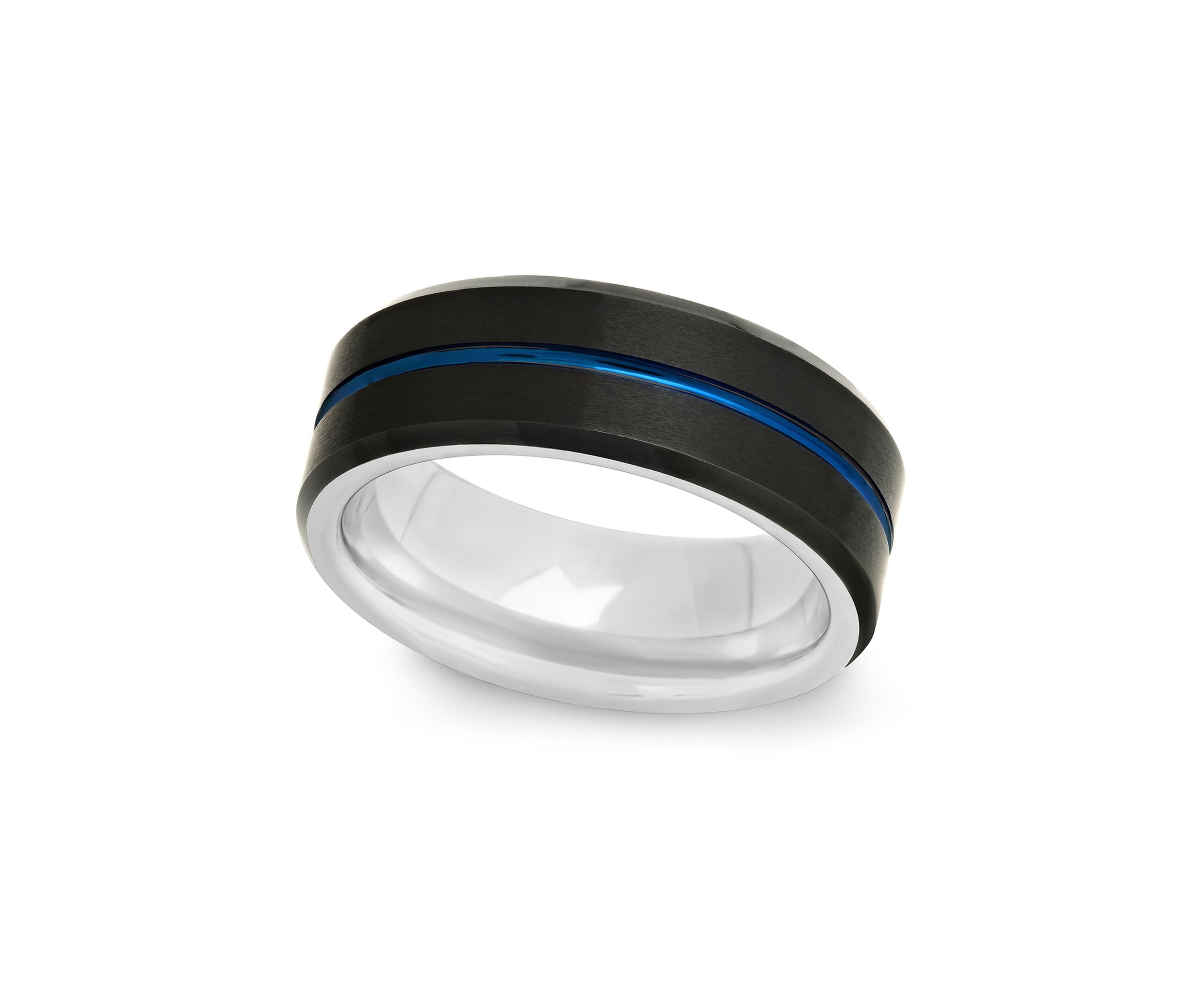 Grooved Band in Black and Blue Stainless Steel