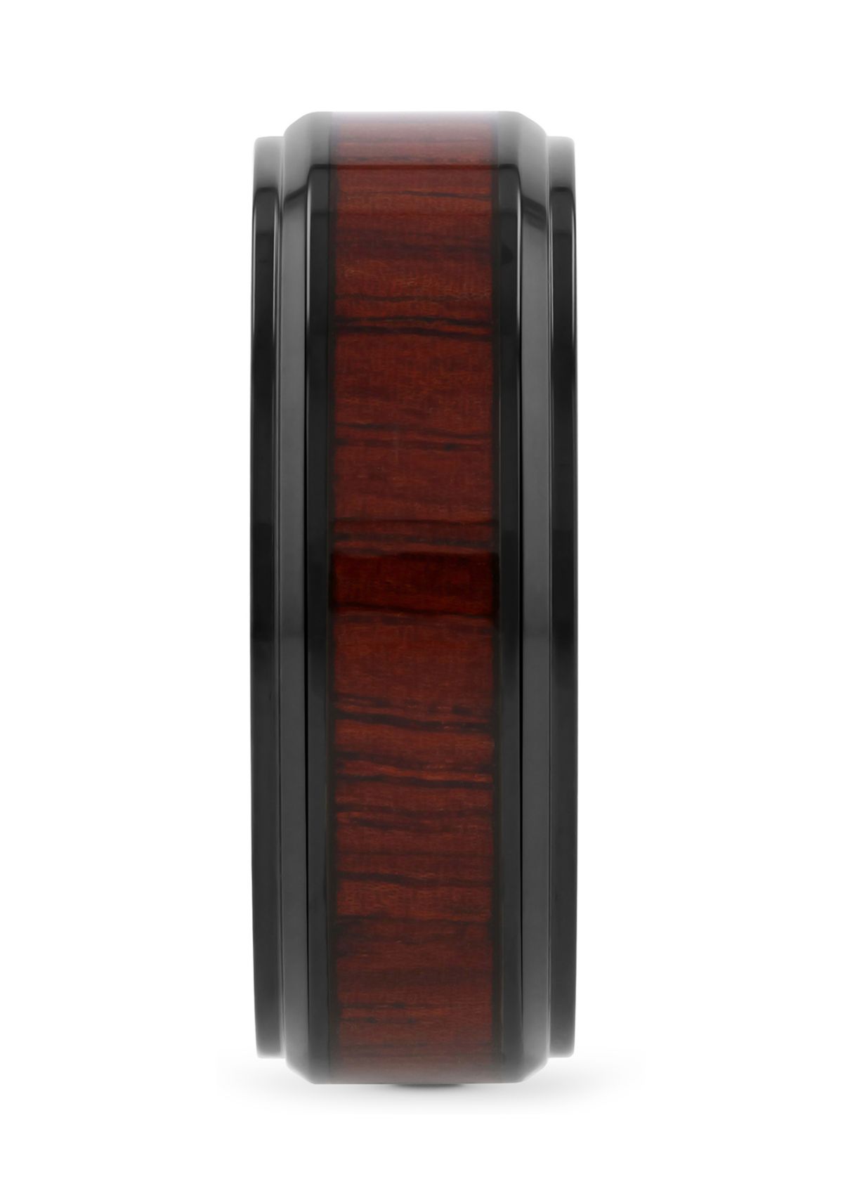 Woodgrain Inlay Beveled Band in Black Stainless Steel