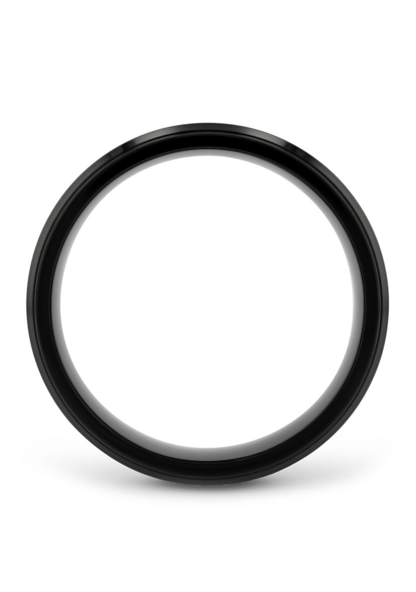 Woodgrain Inlay Beveled Band in Black Stainless Steel