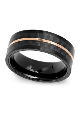 Belk & Co Men's Striped Band in Black and Rose-Tone Stainless Steel
