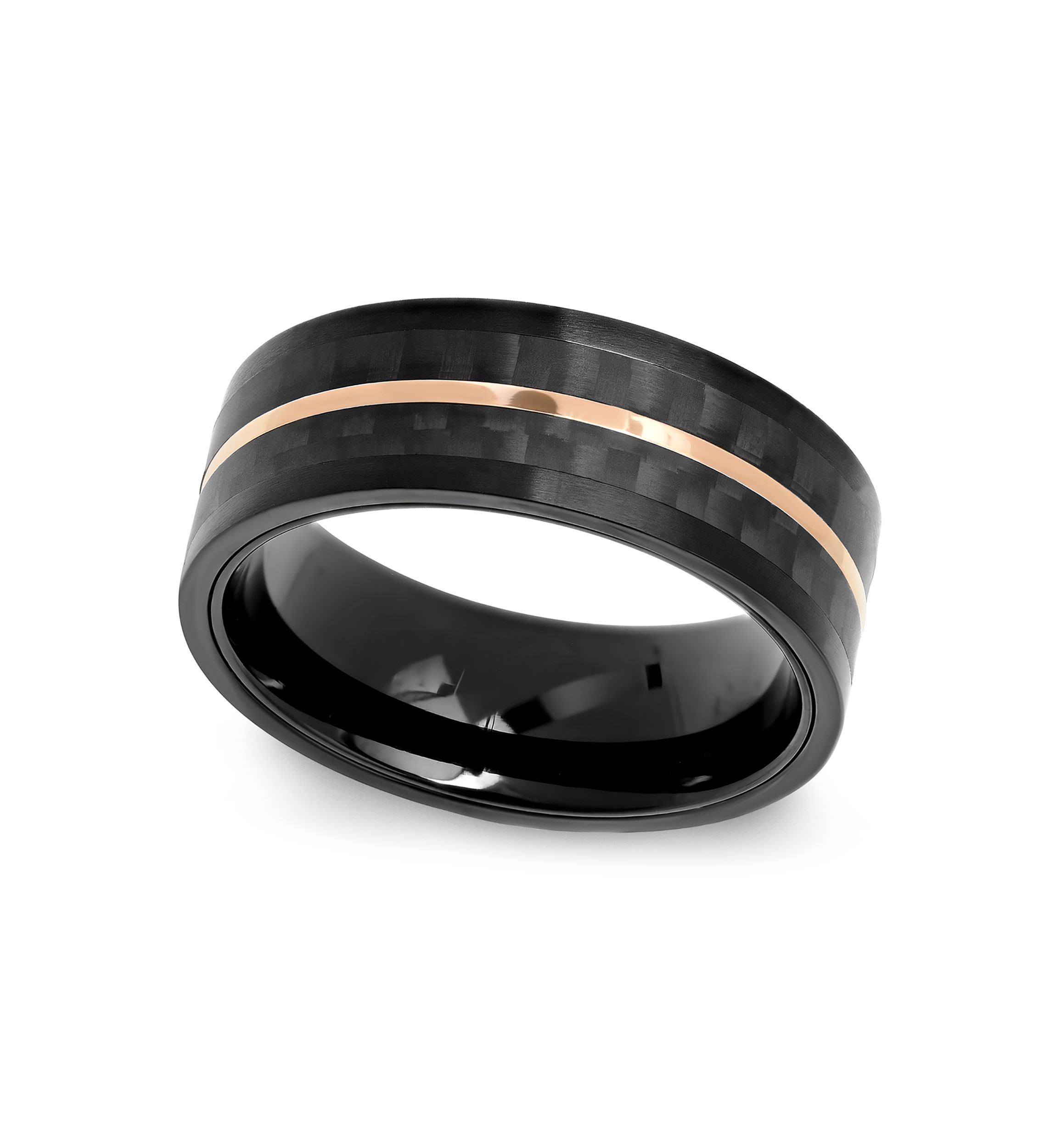 Striped Band in Black and Rose-Tone Stainless Steel