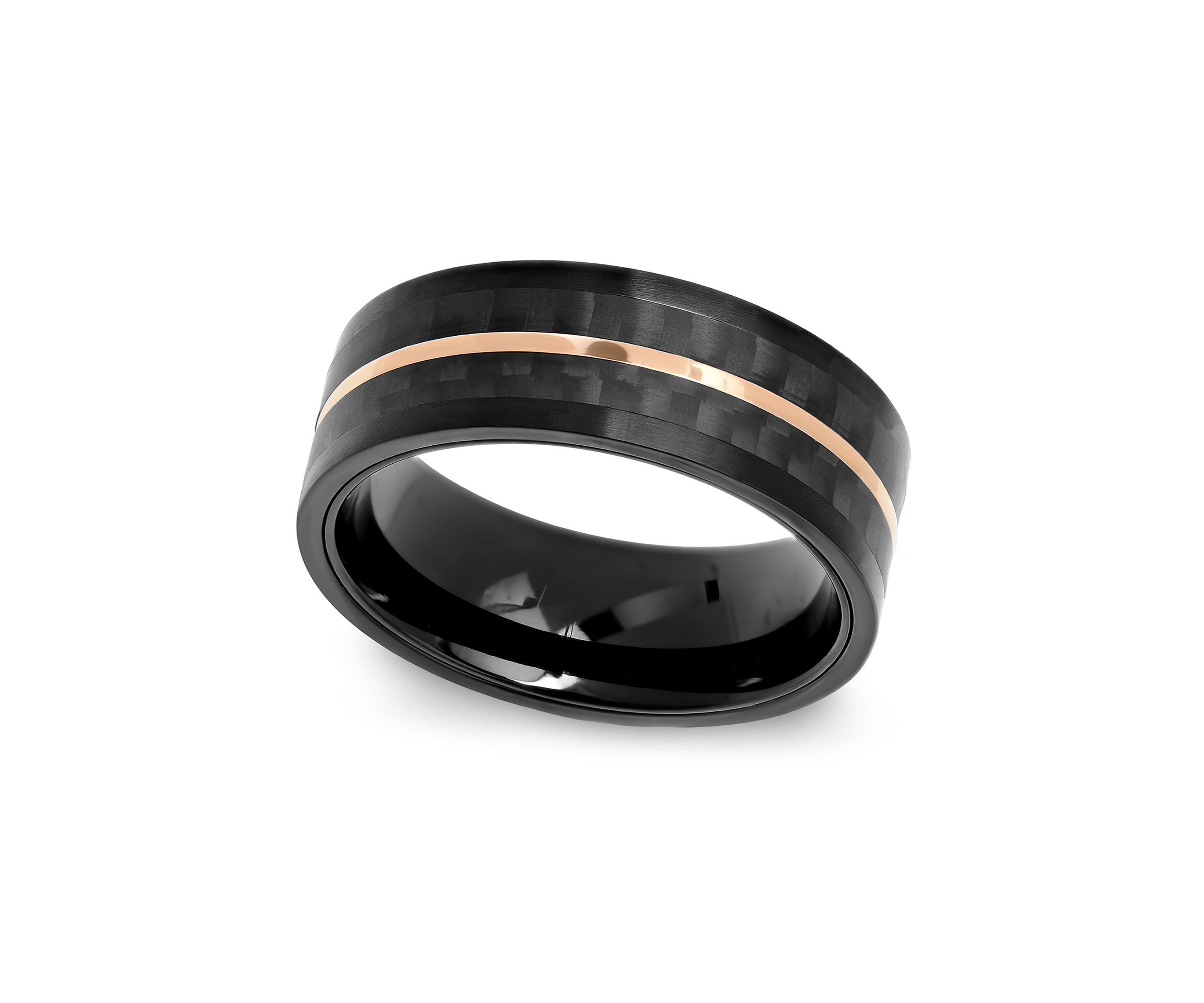 Striped Band in Black and Rose-Tone Stainless Steel