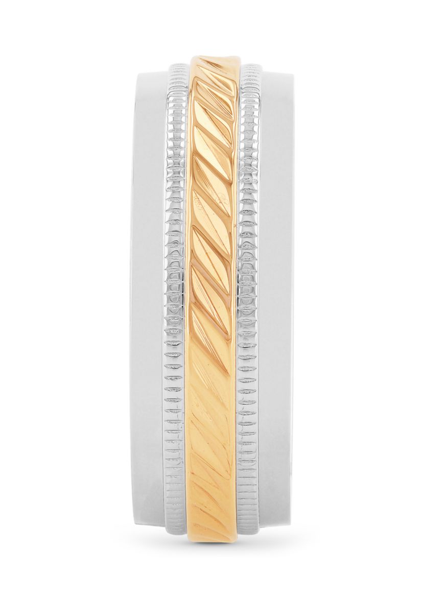 Wave Center Milgrain Band in Two-Tone Stainless Steel