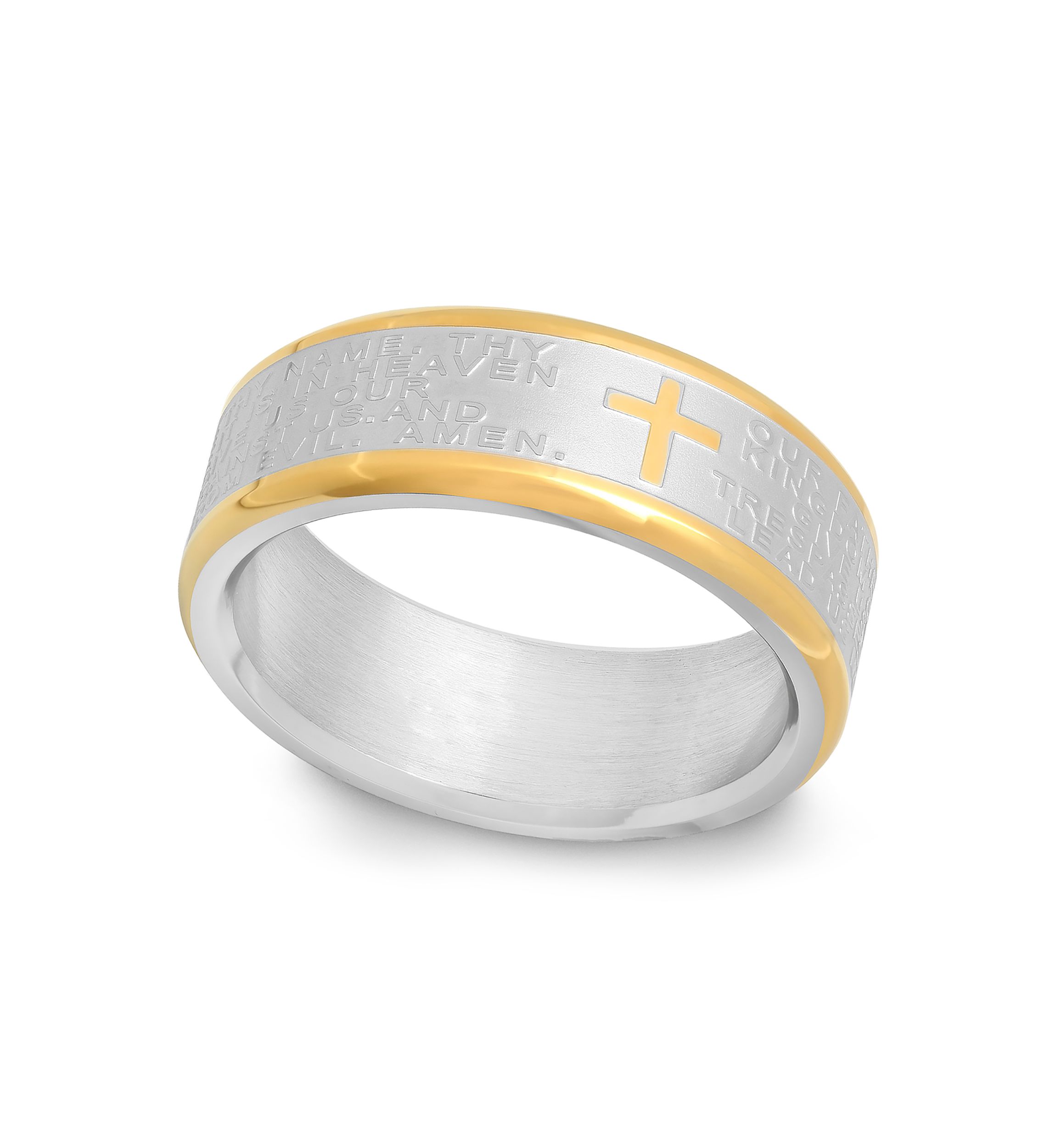 The Lords Prayer Religious Band in Two-Tone Stainless Steel