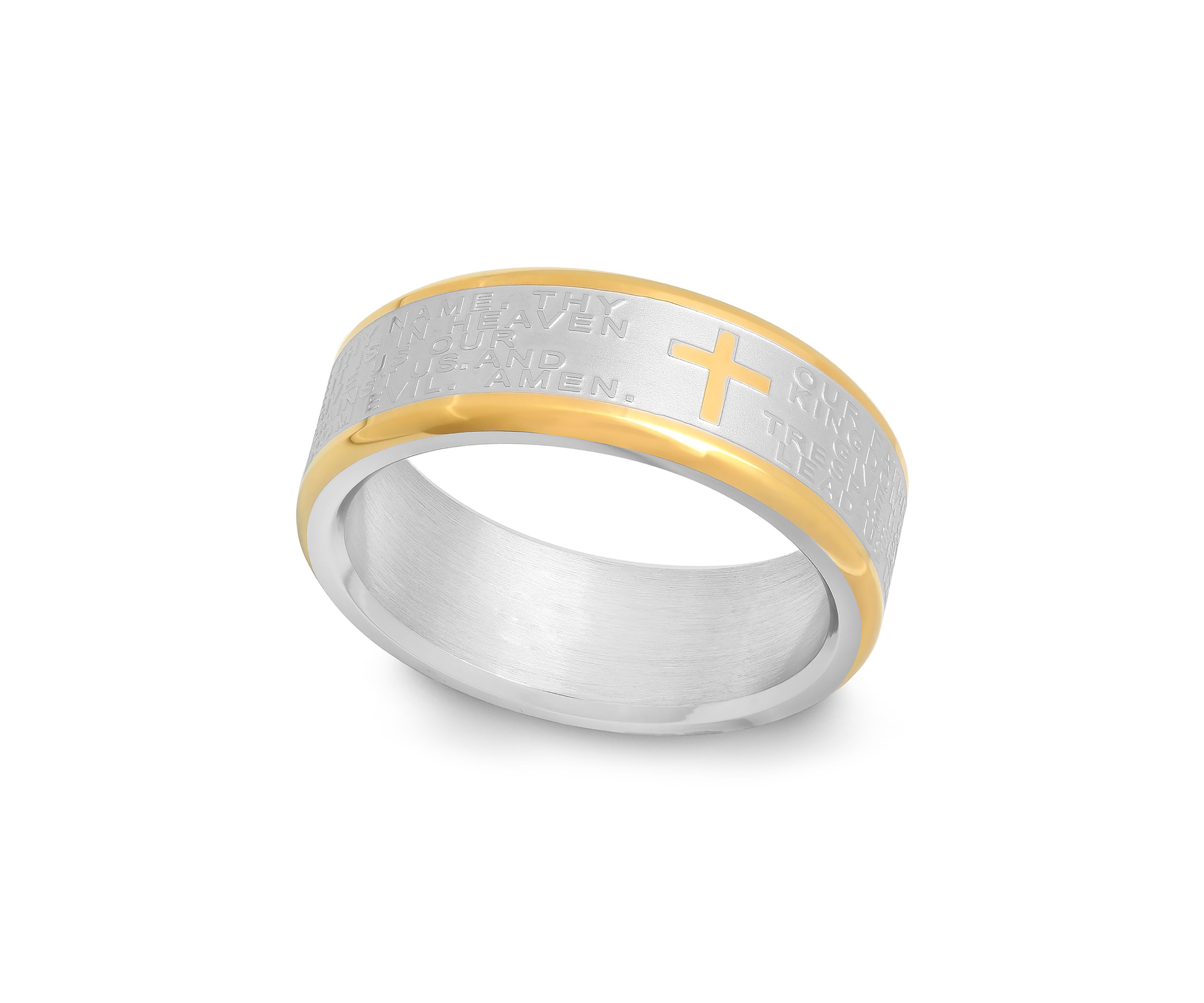 The Lords Prayer Religious Band in Two-Tone Stainless Steel
