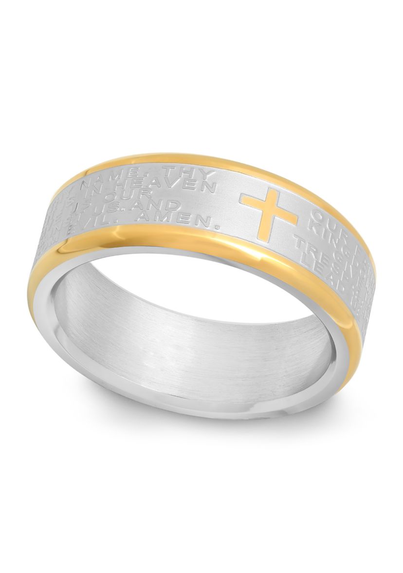 The Lords Prayer Religious Band in Two-Tone Stainless Steel