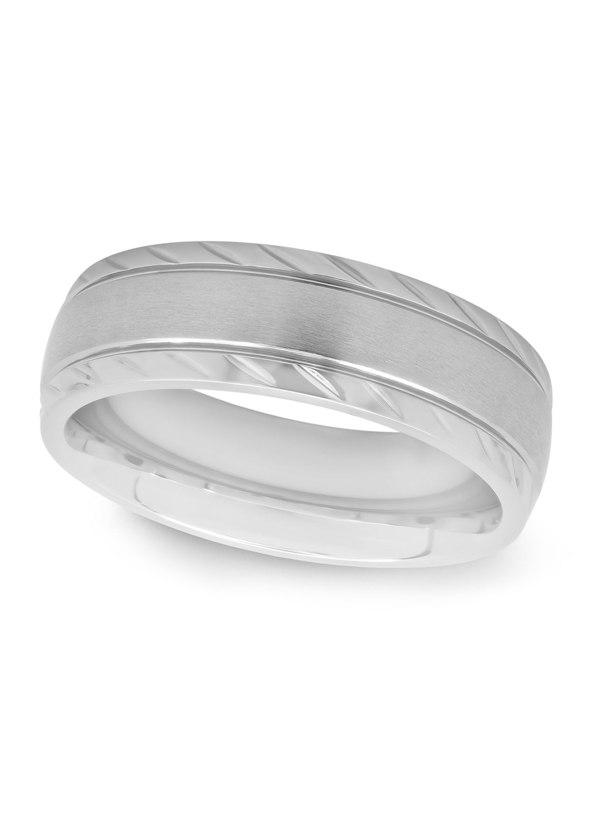 Grooved Satin Center Band in Stainless Steel