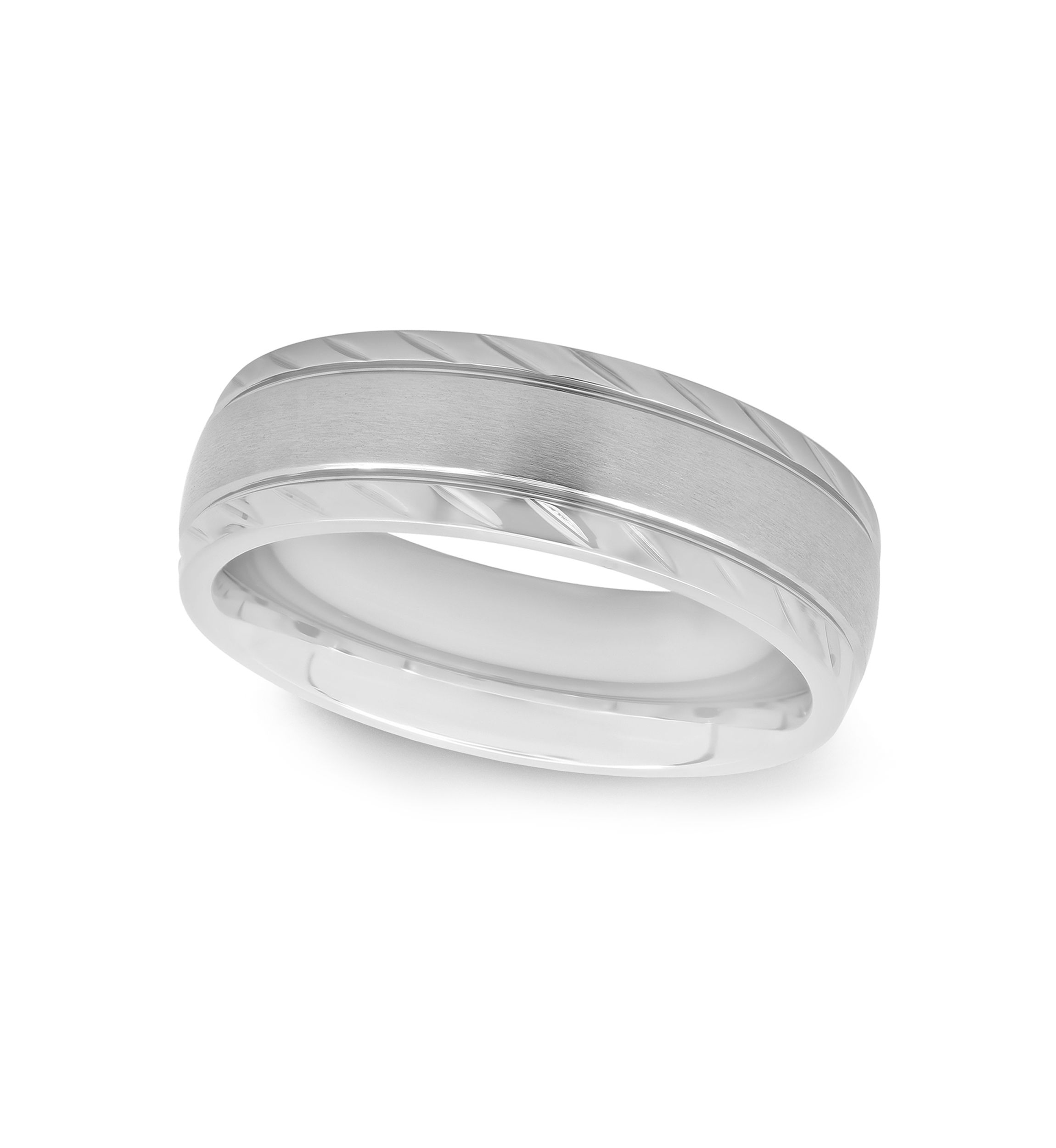 Grooved Satin Center Band in Stainless Steel