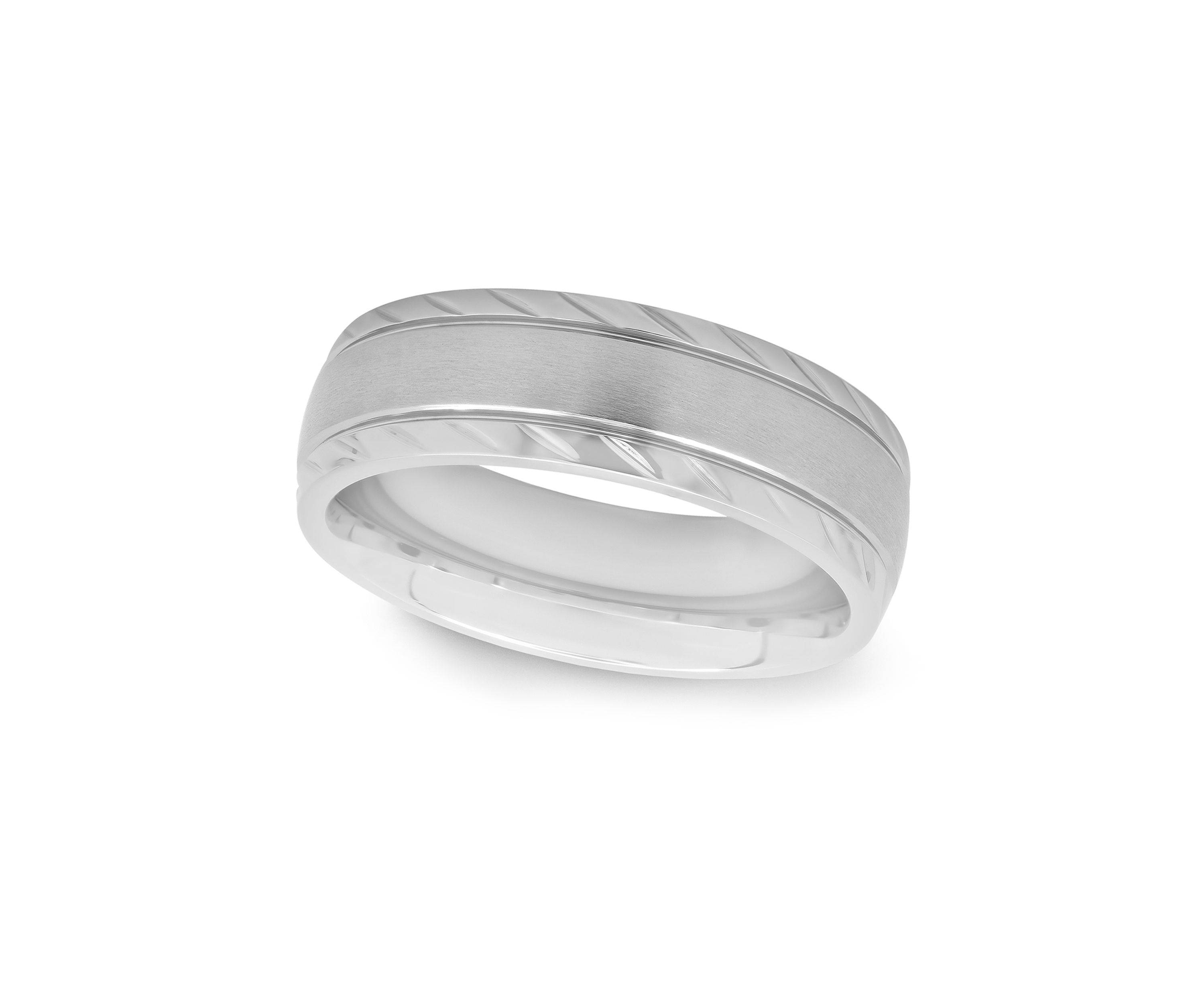 Grooved Satin Center Band in Stainless Steel