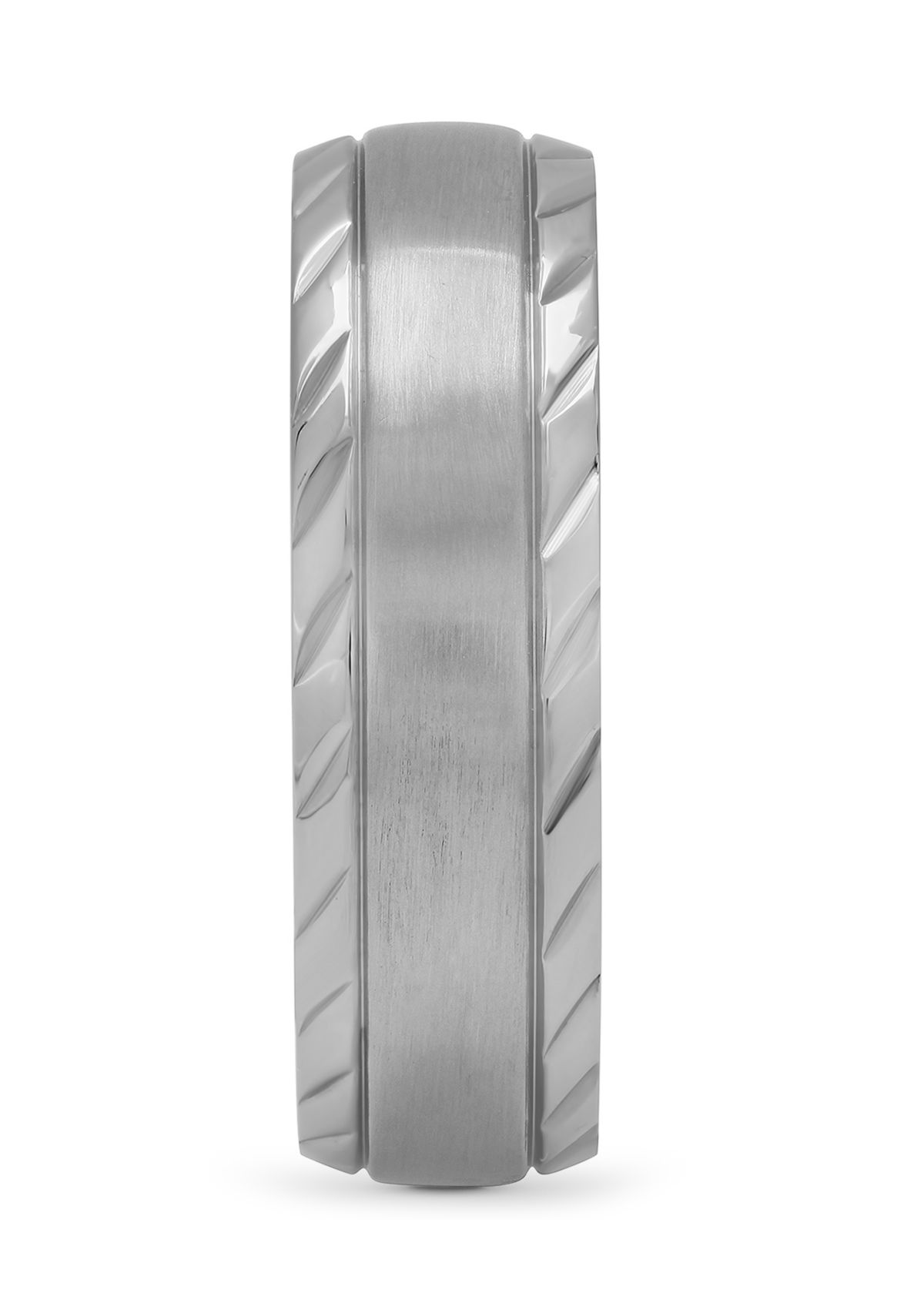 Grooved Satin Center Band in Stainless Steel