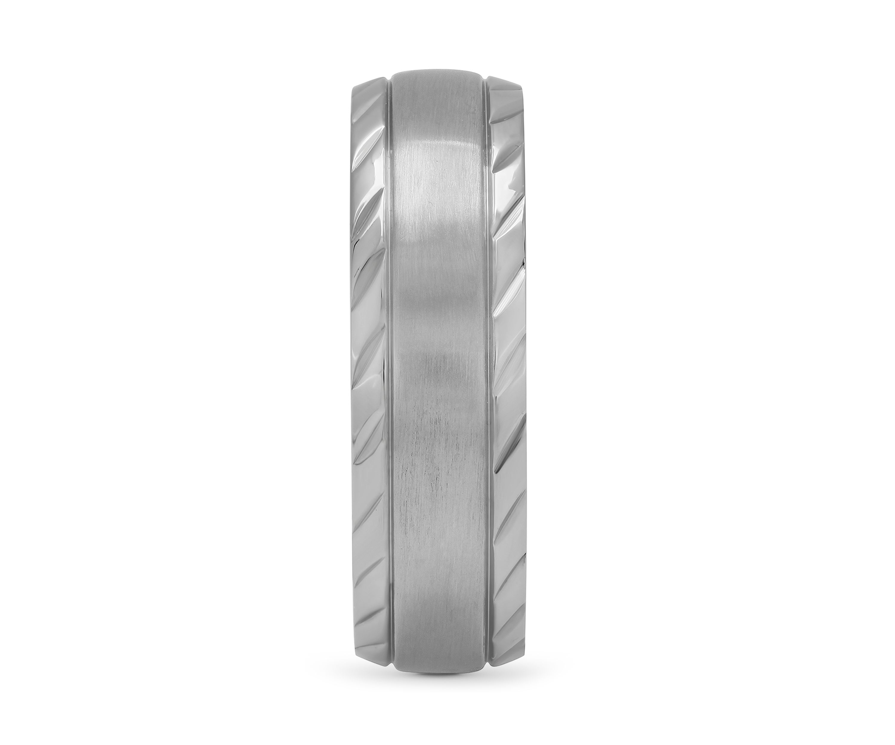 Grooved Satin Center Band in Stainless Steel