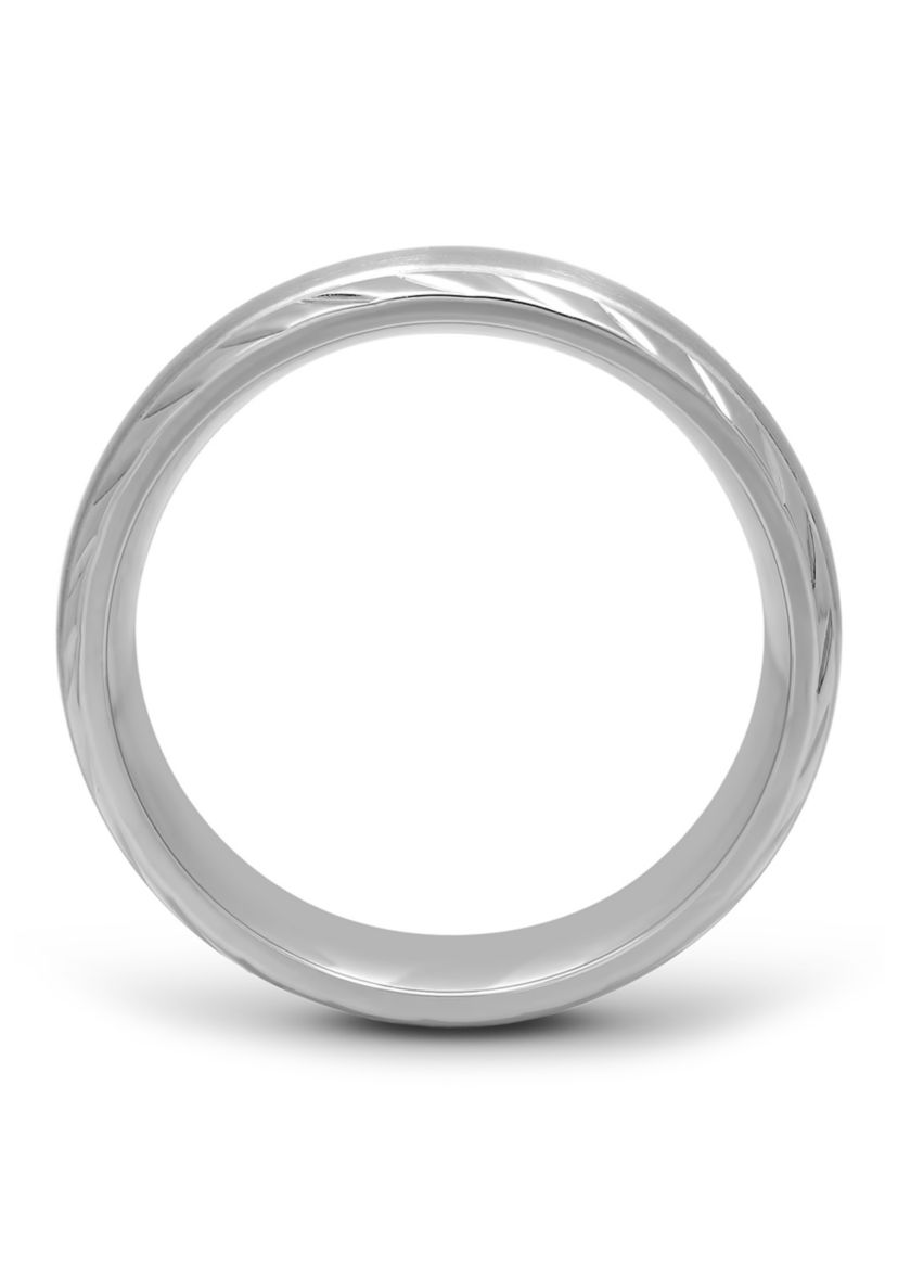 Grooved Satin Center Band in Stainless Steel