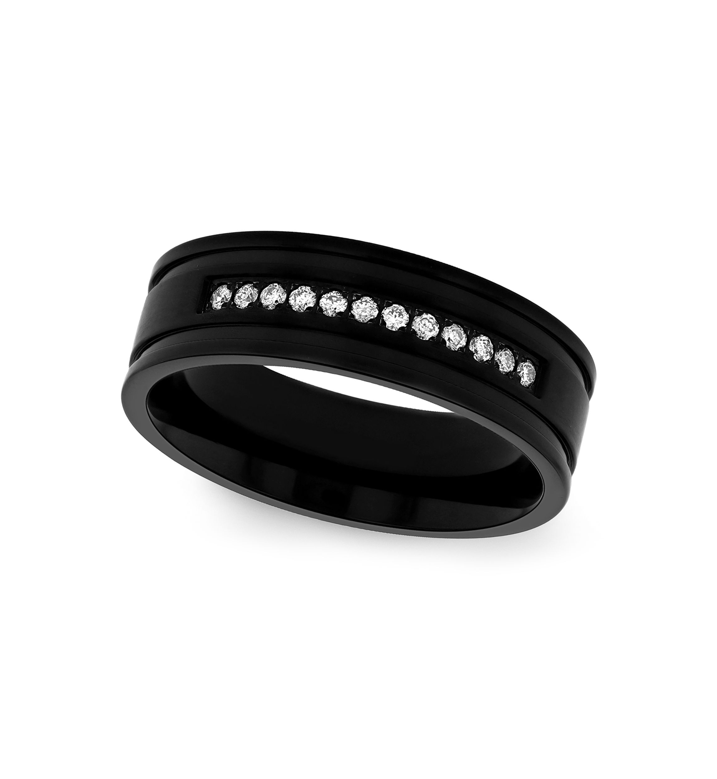1/6 ct. t. w. Diamond Grooved Band in Black Stainless Steel
