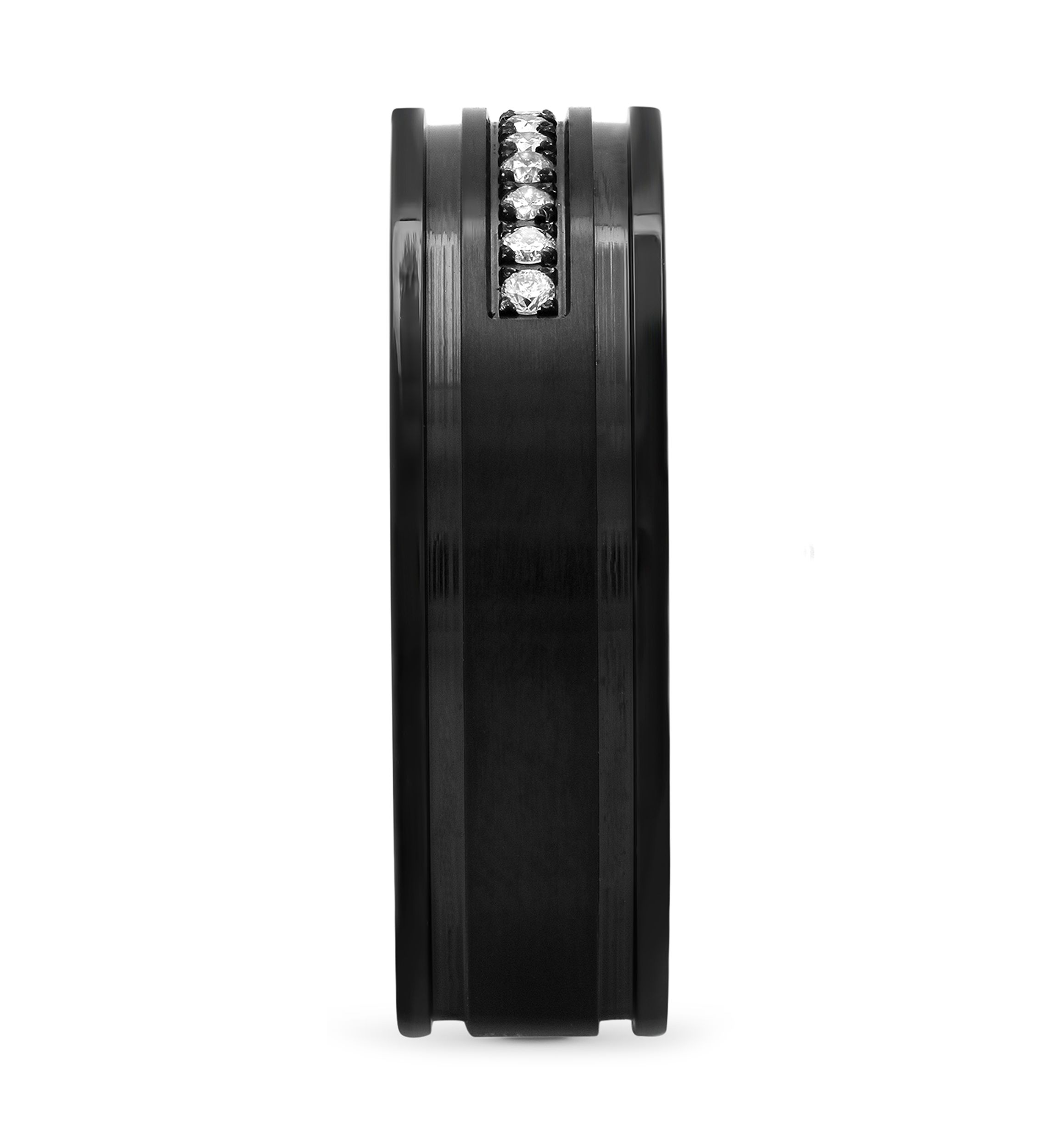 1/6 ct. t. w. Diamond Grooved Band in Black Stainless Steel