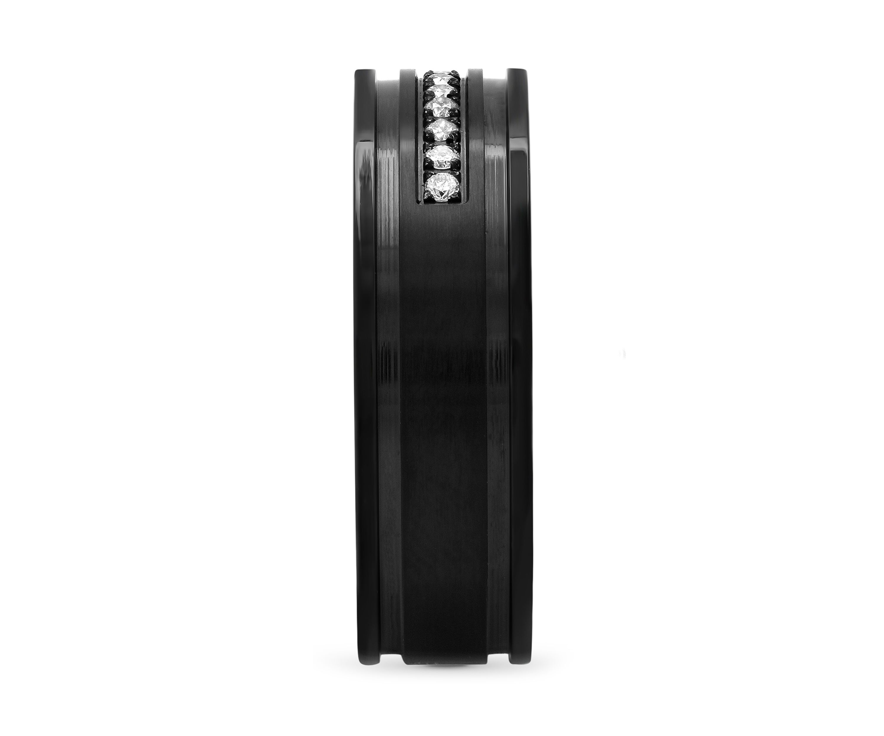 1/6 ct. t. w. Diamond Grooved Band in Black Stainless Steel