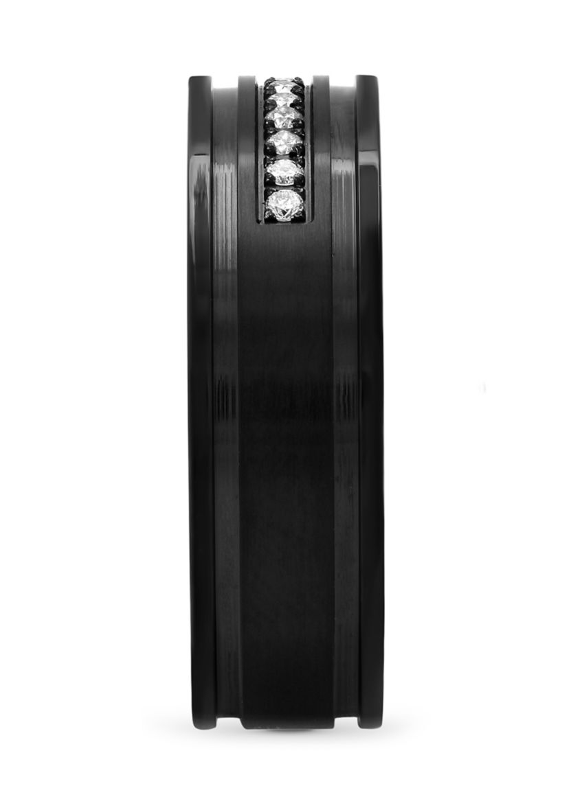 1/6 ct. t. w. Diamond Grooved Band in Black Stainless Steel