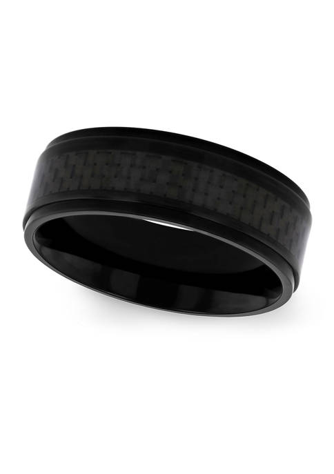 Black Weave Inlay Lightweight Beveled Band in Black Titanium