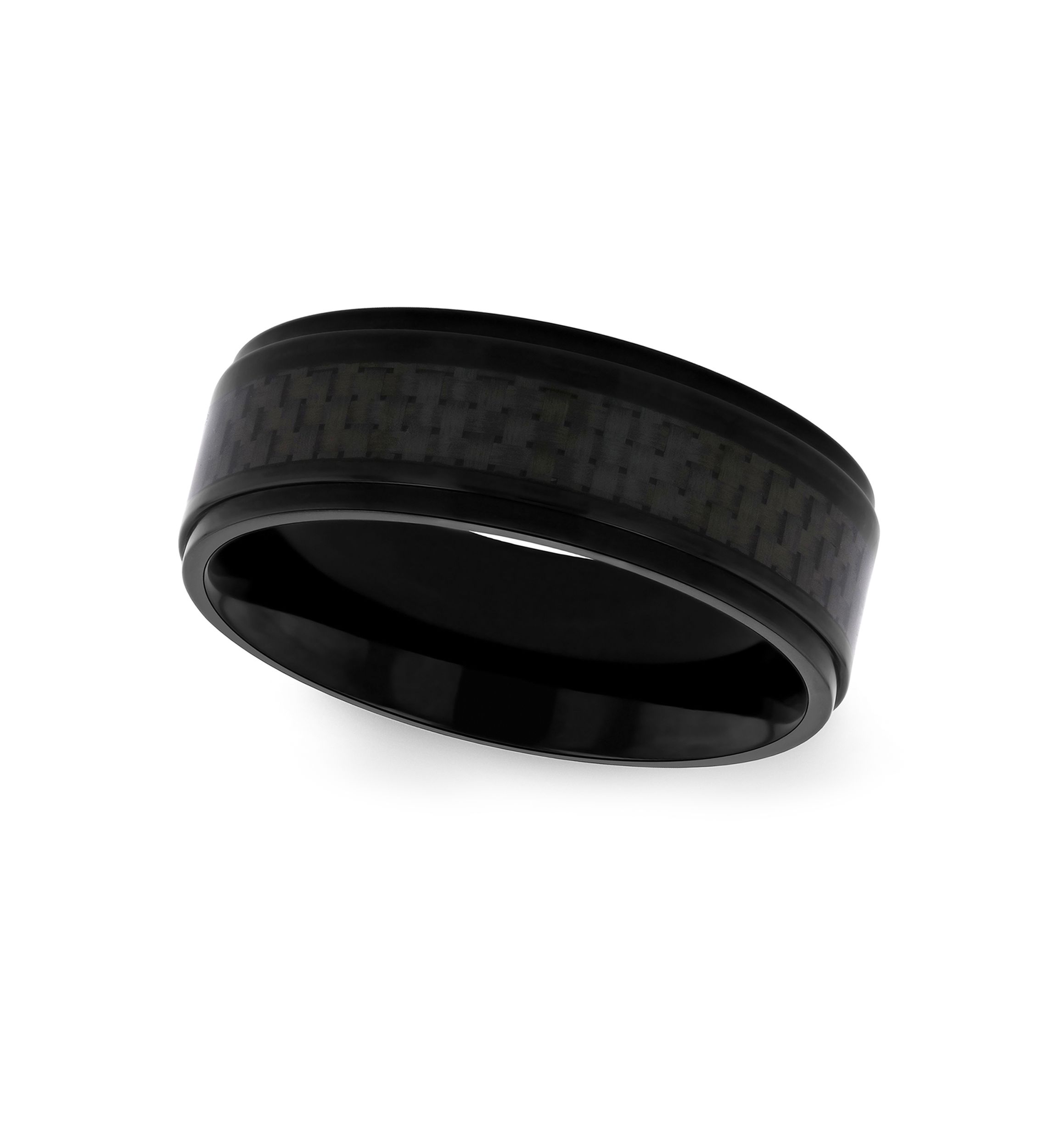 Black Weave Inlay Lightweight Beveled Band in Black Titanium