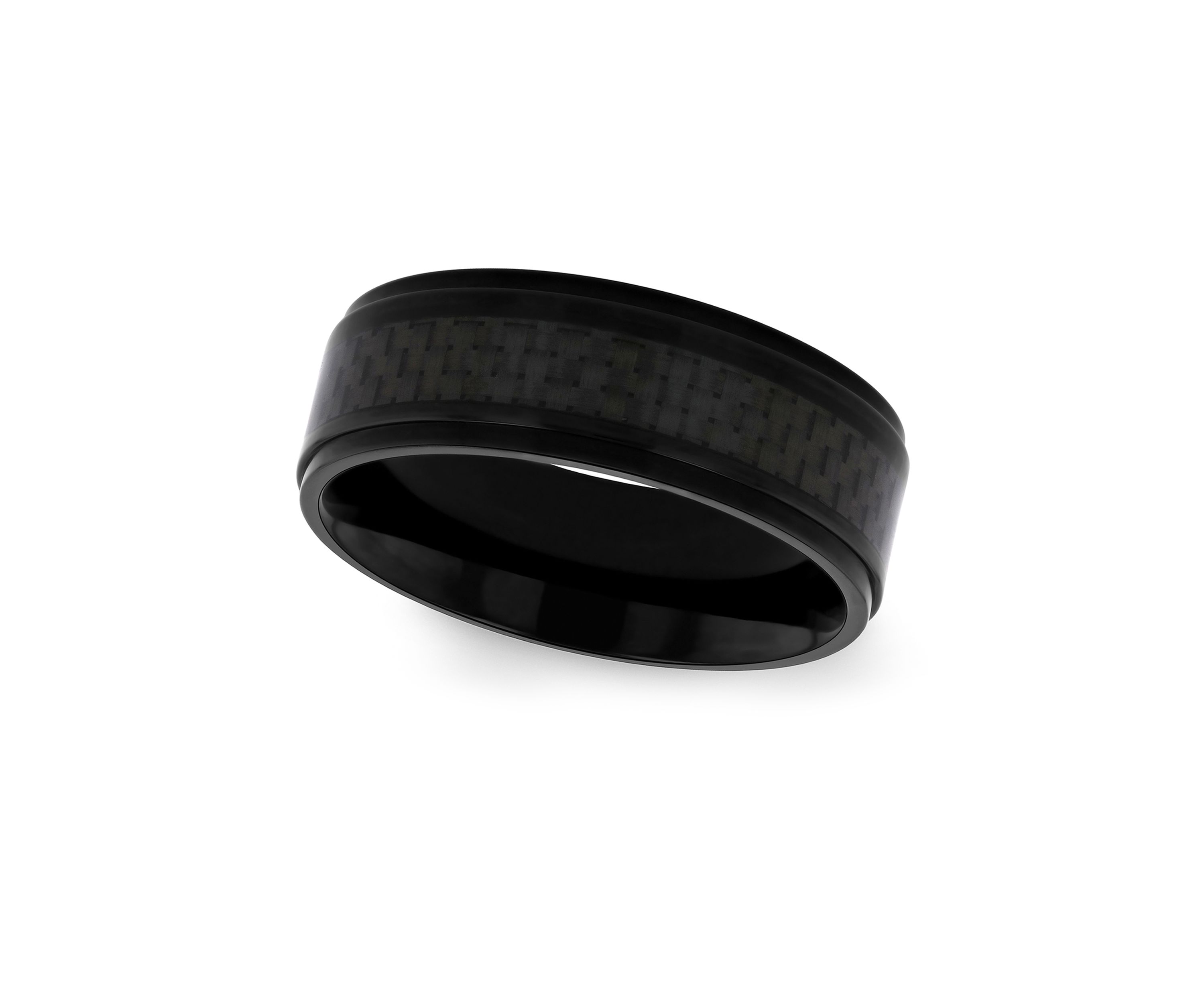 Black Weave Inlay Lightweight Beveled Band in Black Titanium