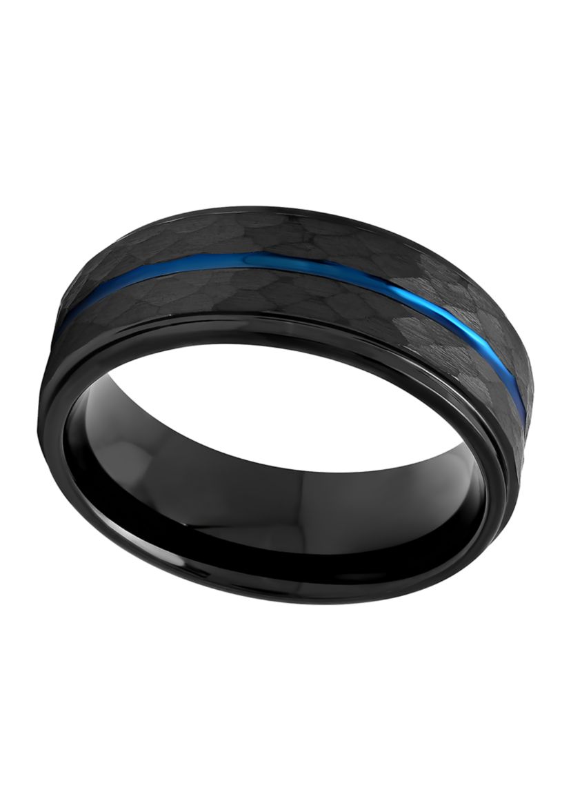 Hammered Blue Stripe Band in Black Cobalt