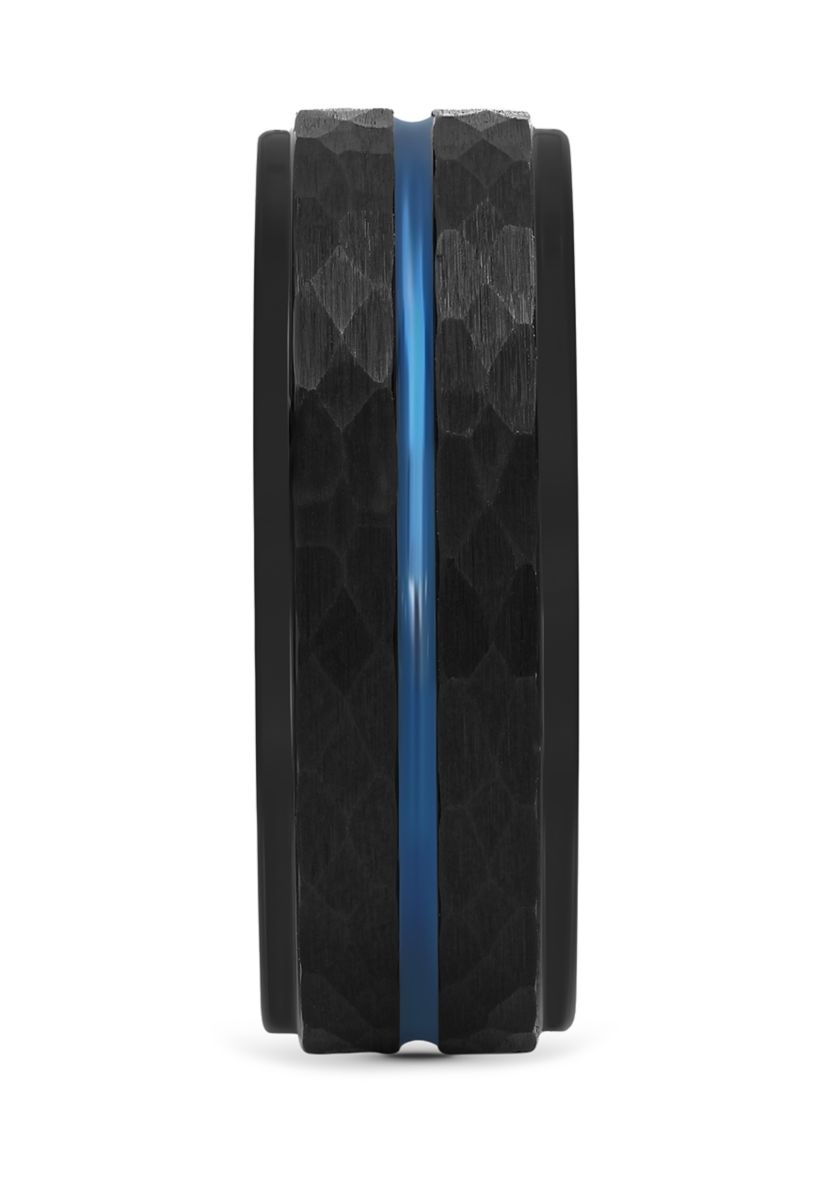 Hammered Blue Stripe Band in Black Cobalt