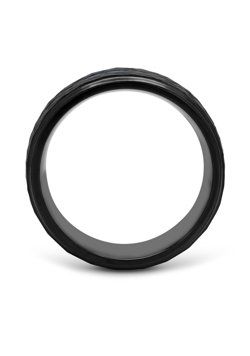 Hammered Blue Stripe Band in Black Cobalt