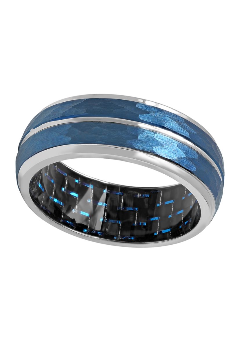 Hammered Step Edge Band in Blue Cobalt