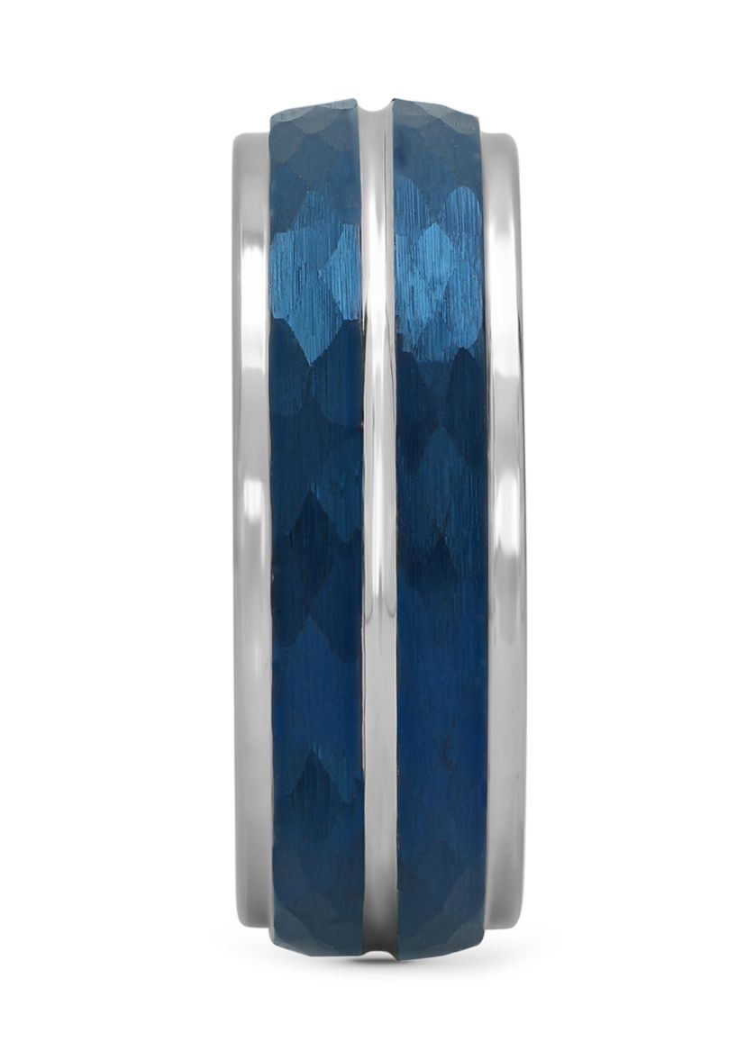 Hammered Step Edge Band in Blue Cobalt