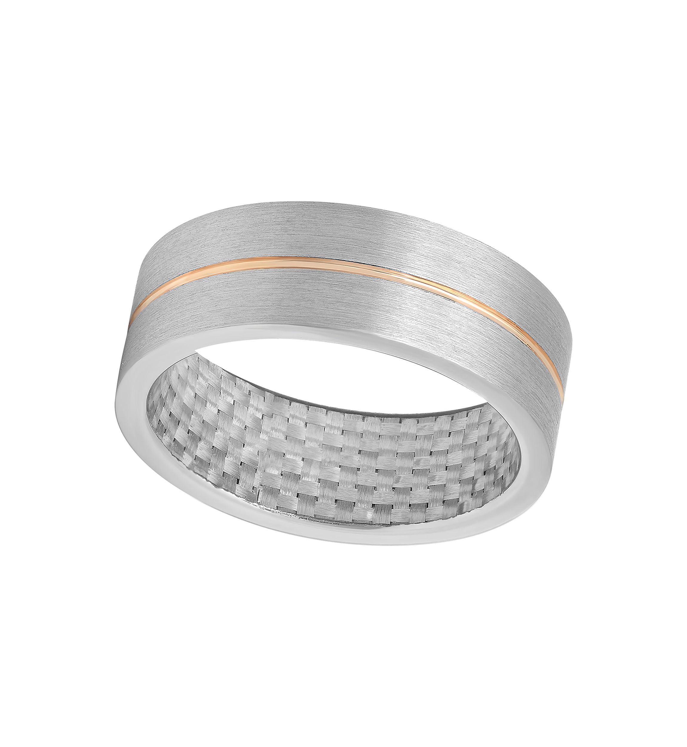 Satin Finish Rose-Tone Stripe Band in Cobalt