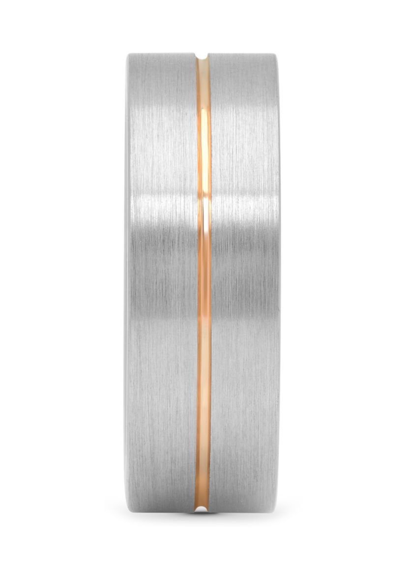 Satin Finish Rose-Tone Stripe Band in Cobalt